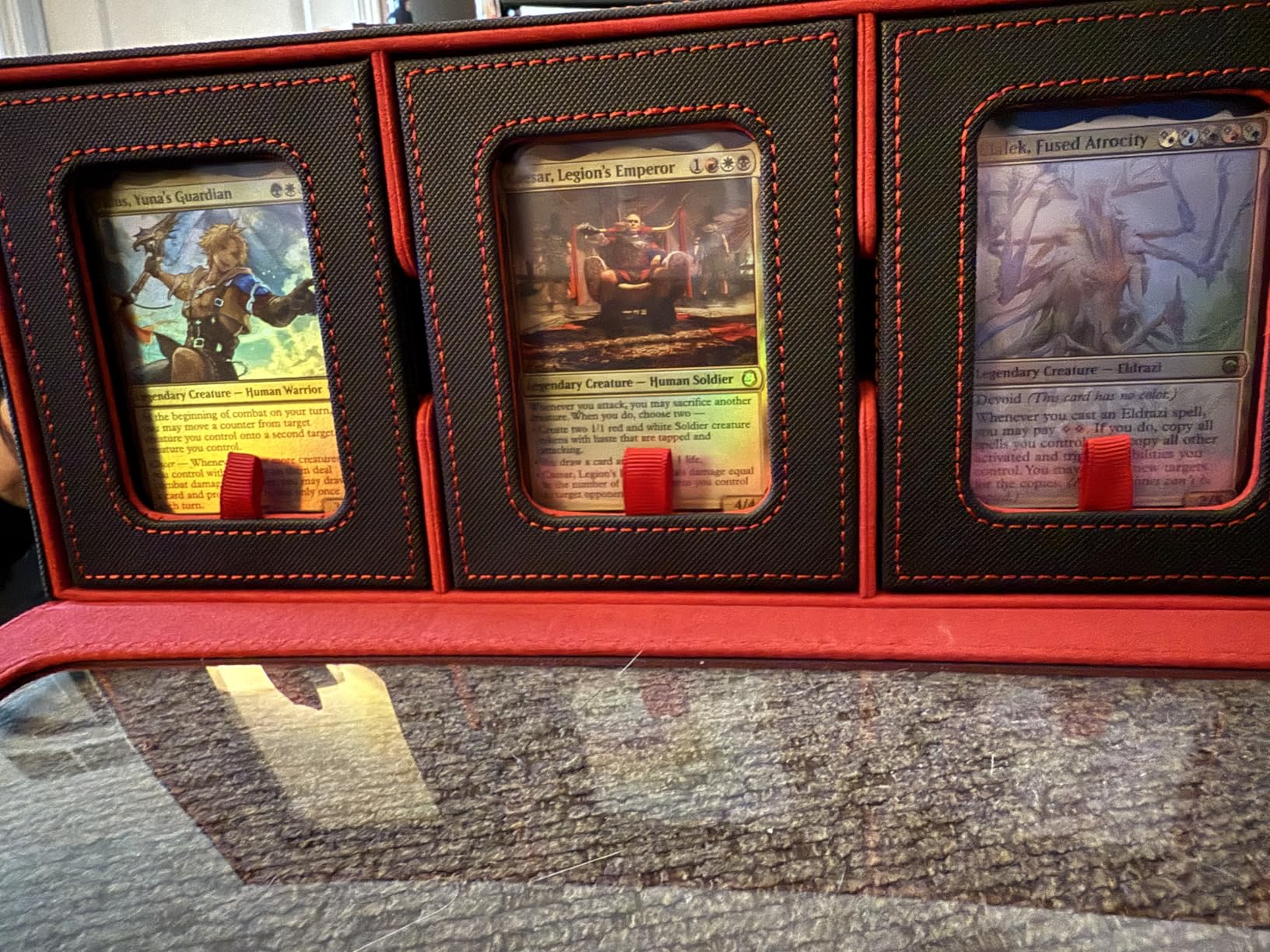 UAONO Commander Deck Box for MTG, 6-Deck Modular Card Case with Dice Tray Holds 600+ Double-sleeved Cards, Removable Trading Cards Storage Box with 35PT Magnetic Card Holders for TCG, Black Grey customer photo 2