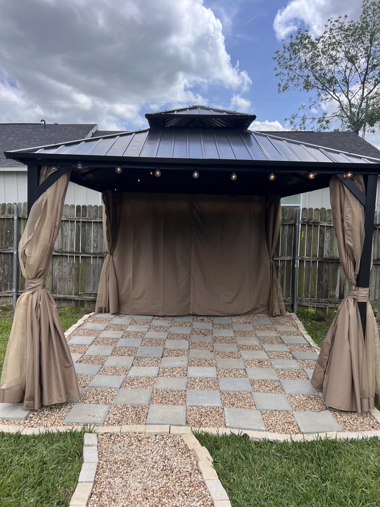 10'x12' Hardtop Gazebo, Galvanized Steel Double Roof Canopy with Aluminum Frame, Outdoor Pavilion with Nettings and Curtains customer photo 1