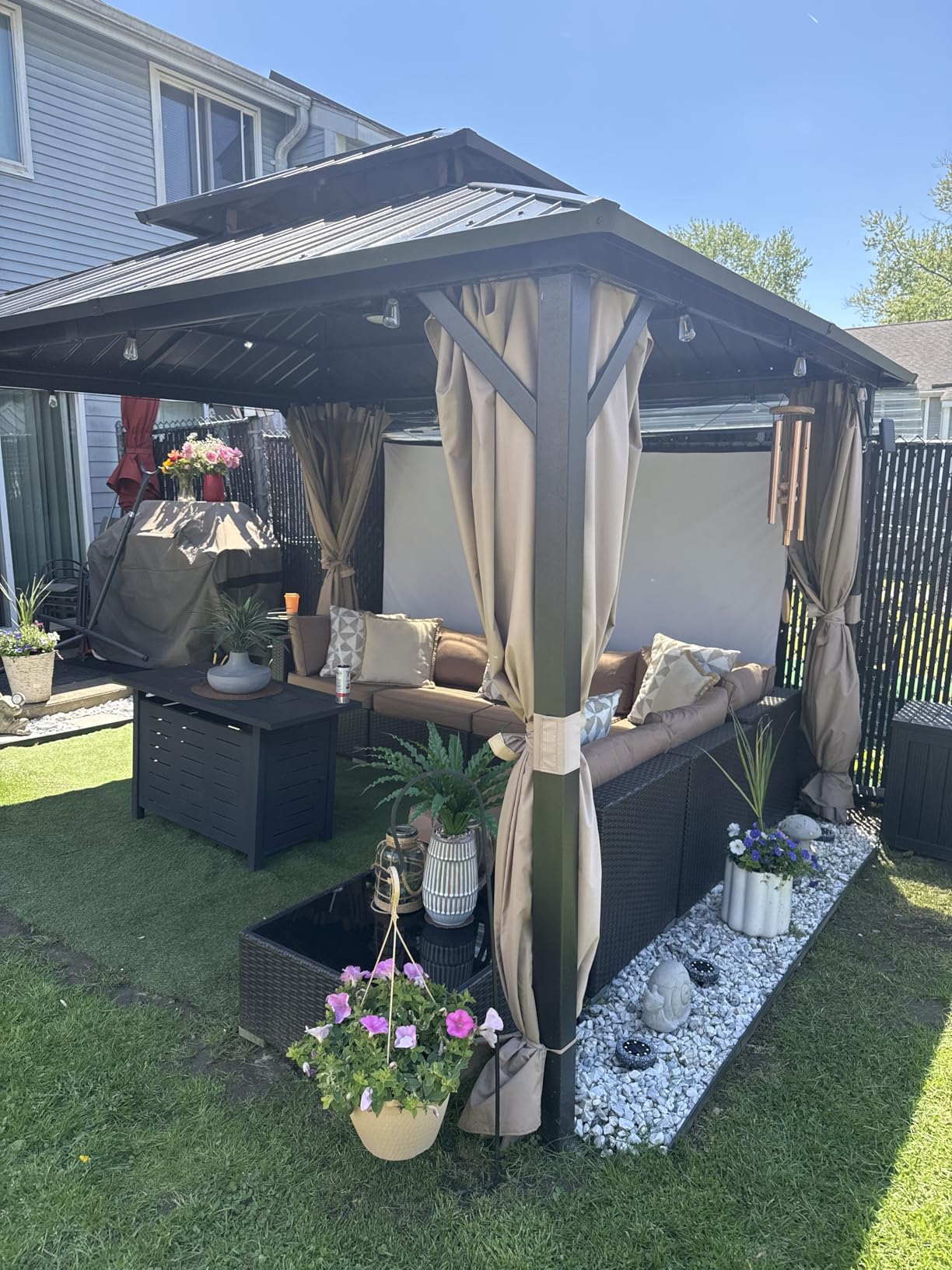 10'x12' Hardtop Gazebo, Galvanized Steel Double Roof Canopy with Aluminum Frame, Outdoor Pavilion with Nettings and Curtains customer photo 2