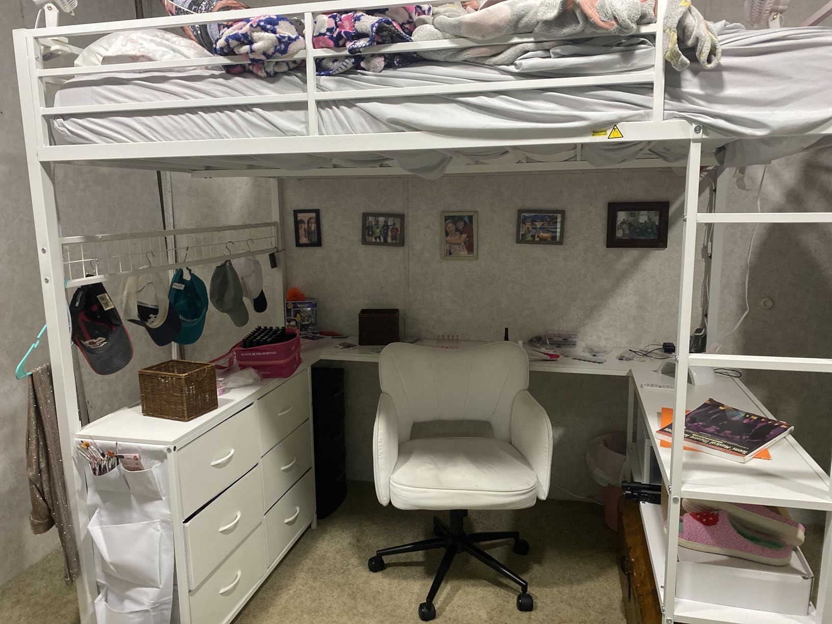 ADORNEVE Loft Bed Full Size with U-Shaped Desk, 6 Storage Drawers, Power Outlet, LED Metal Loft Bed with 2 Storage Shelves, Bed with Safety Guardrail & Ladders,Space-Saving,White customer photo 1