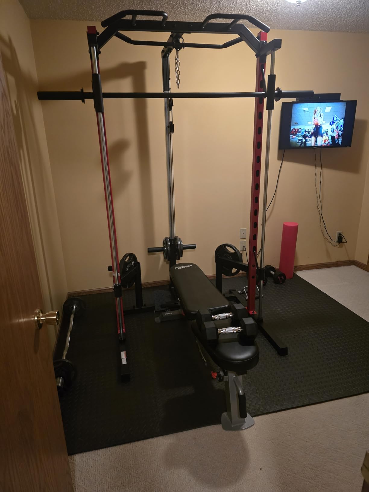 OPPSDECOR All-in-One Smith Machine for Home Gym, 1400LBS Multi-Functional Power Cage Squat Rack with LAT Pulldown System, Cable Machine & Barbell Bar - Strength Training Equipment with Attachments customer photo 2