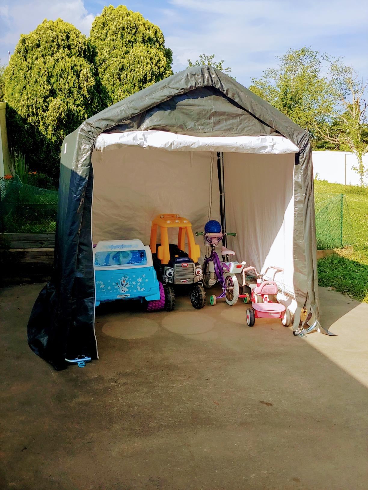 Quictent 8x10FT Carport Shelter Storage Shed with Roll-Up Mesh Windows, Heavy Duty Portable Garage for Motorcycle, ATV, Garden Tools Waterproof Storage Tent with Reinforced Frame, Dark Gray customer photo 1