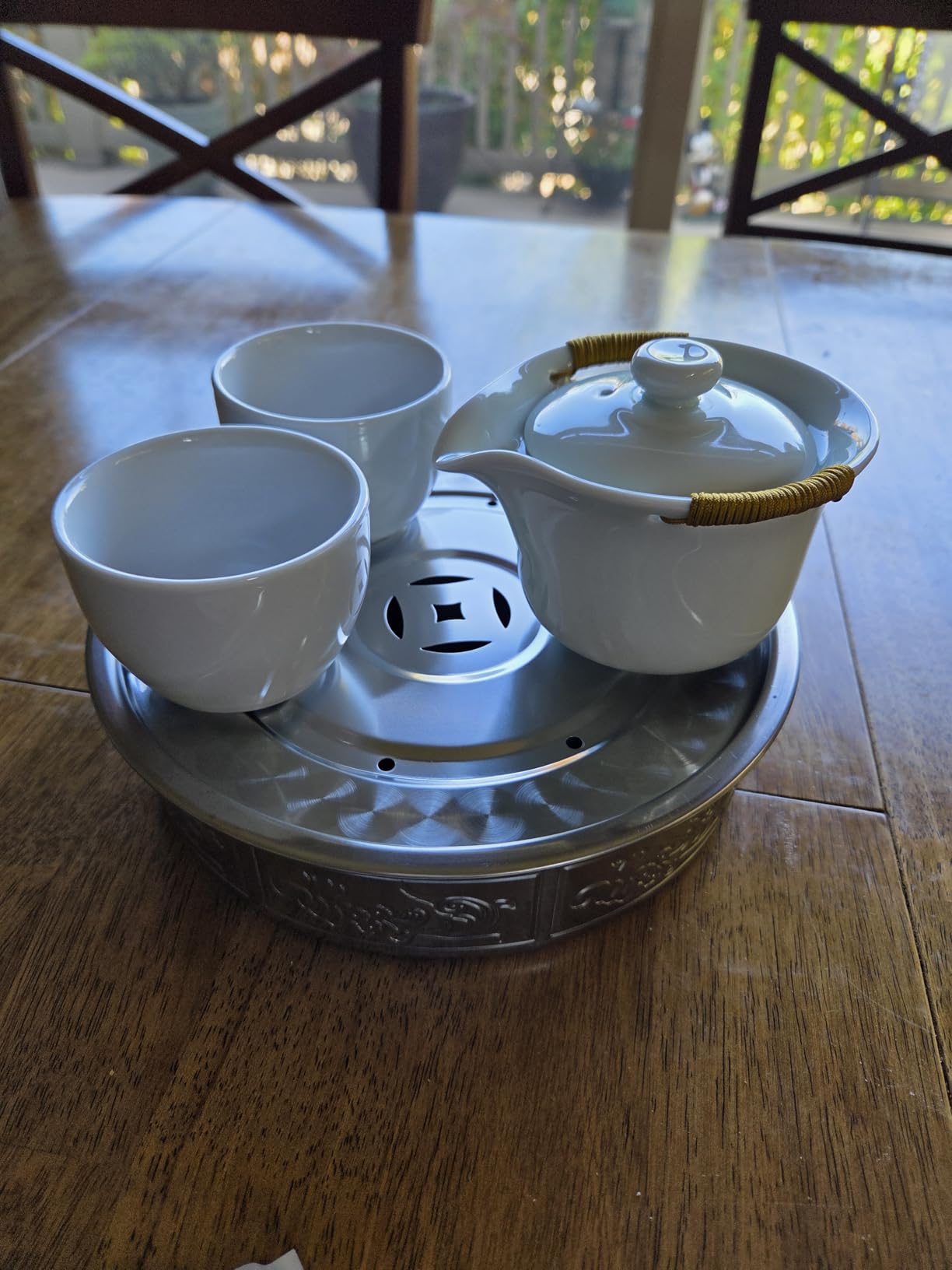 Stainless Steel Tea Tray, Traditional Chinese Gongfu Tea Serving Tray, Auspicious Clouds and Copper Coins Design for Good Luck and Wealth, Water Storage (Normal) customer photo 2