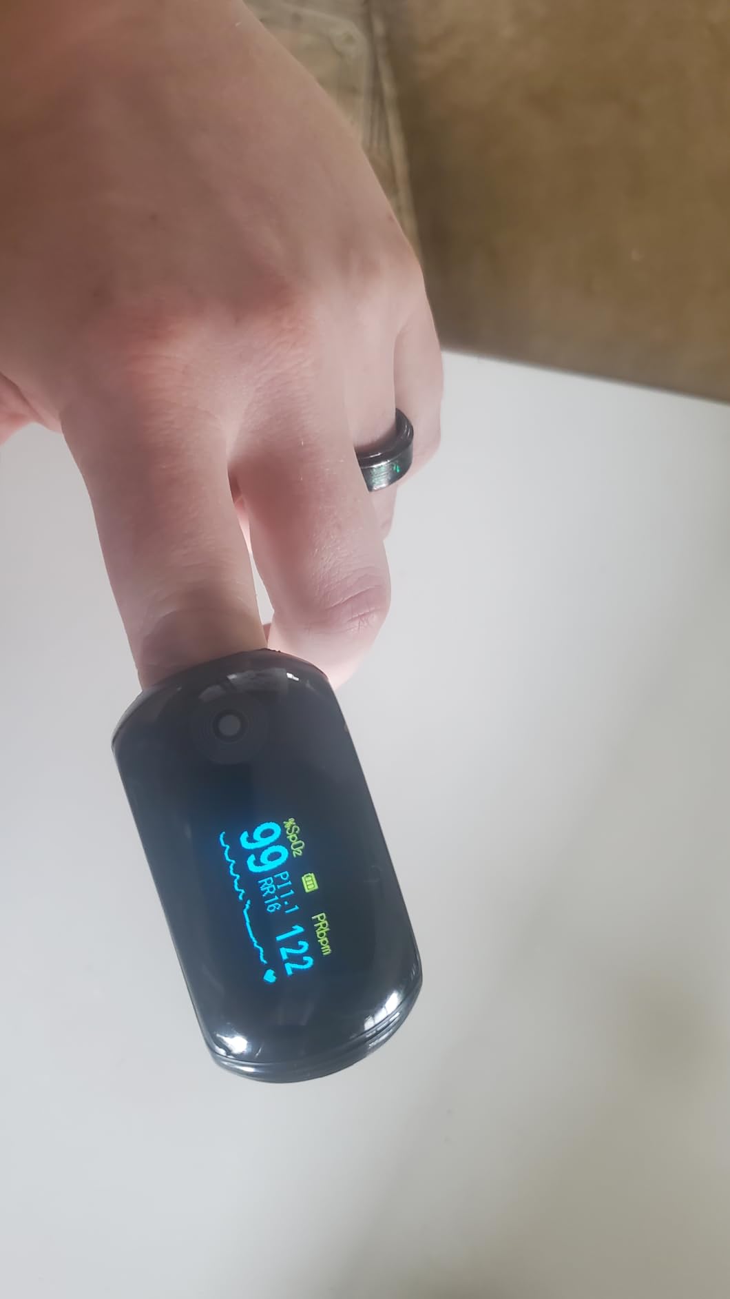 Fingertip Pulse Oximeter with Respiration Rate & Respiratory Monitoring SpO2, Heart Rate, PI & RR Measurements, Blood oximeter Rechargeable 6 Display Modes & 4-Way Rotatable Screen for Home & Sports Use (Black) customer photo 1