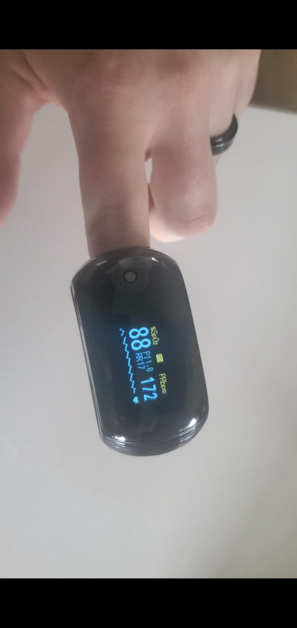 Fingertip Pulse Oximeter with Respiration Rate & Respiratory Monitoring SpO2, Heart Rate, PI & RR Measurements, Blood oximeter Rechargeable 6 Display Modes & 4-Way Rotatable Screen for Home & Sports Use (Black) customer photo 2