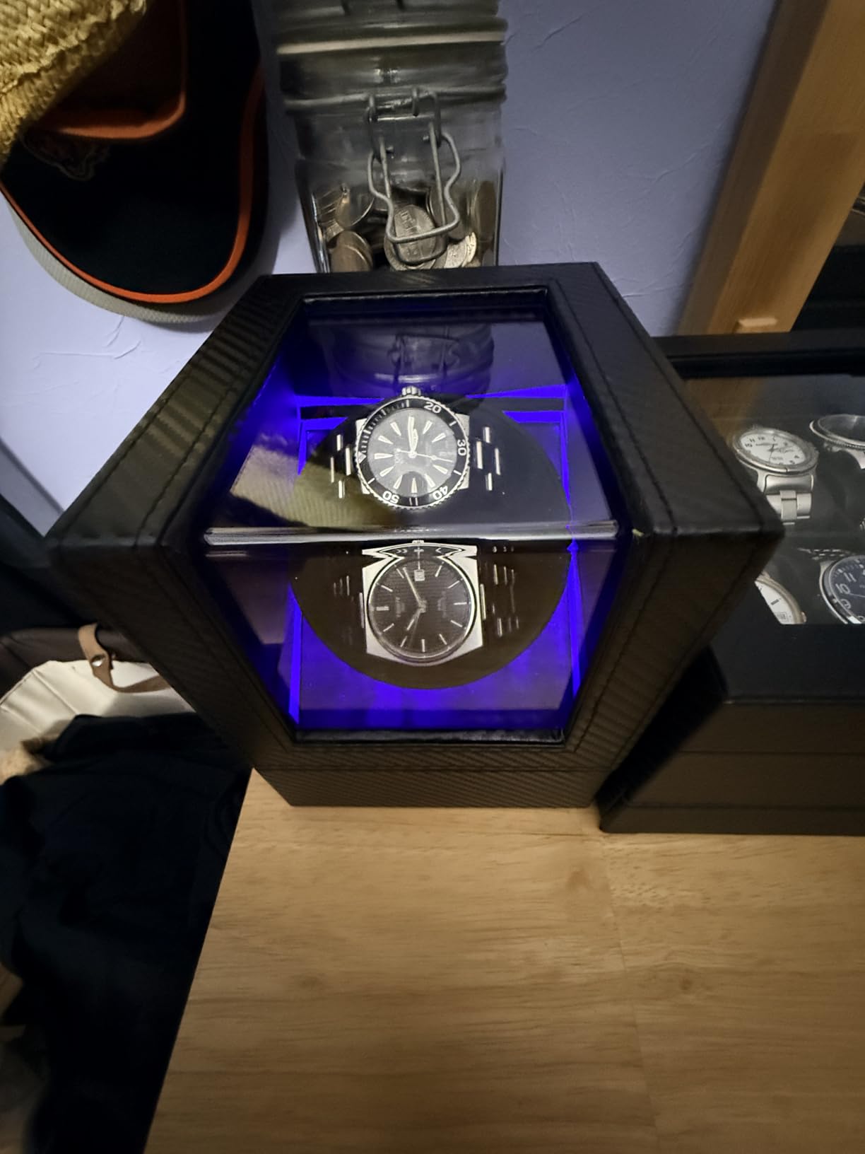 BEWISHOME Watch Winder for Automatic Watches, Double Watch Winder with LED Light 4 Modes, Japanese Quiet Motor Type-C Adapter or Battery Powered, SYQ02C customer photo 1
