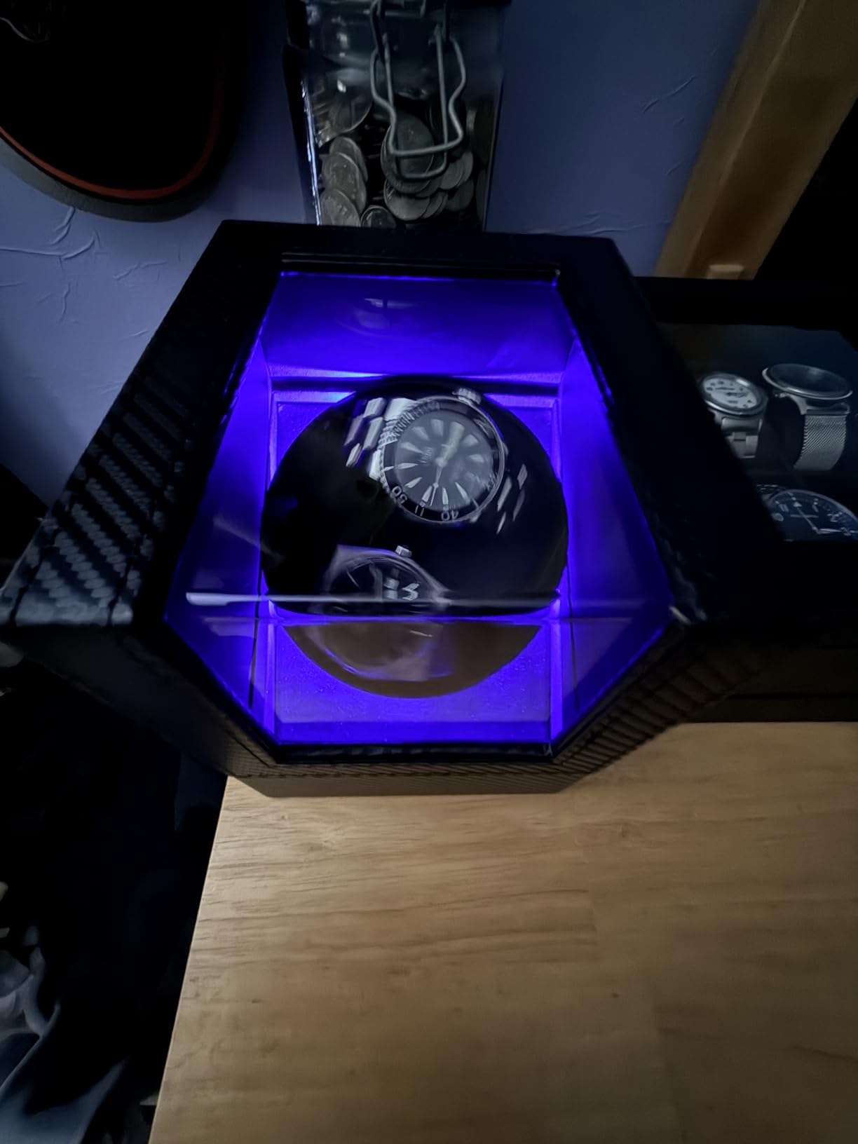 BEWISHOME Watch Winder for Automatic Watches, Double Watch Winder with LED Light 4 Modes, Japanese Quiet Motor Type-C Adapter or Battery Powered, SYQ02C customer photo 2