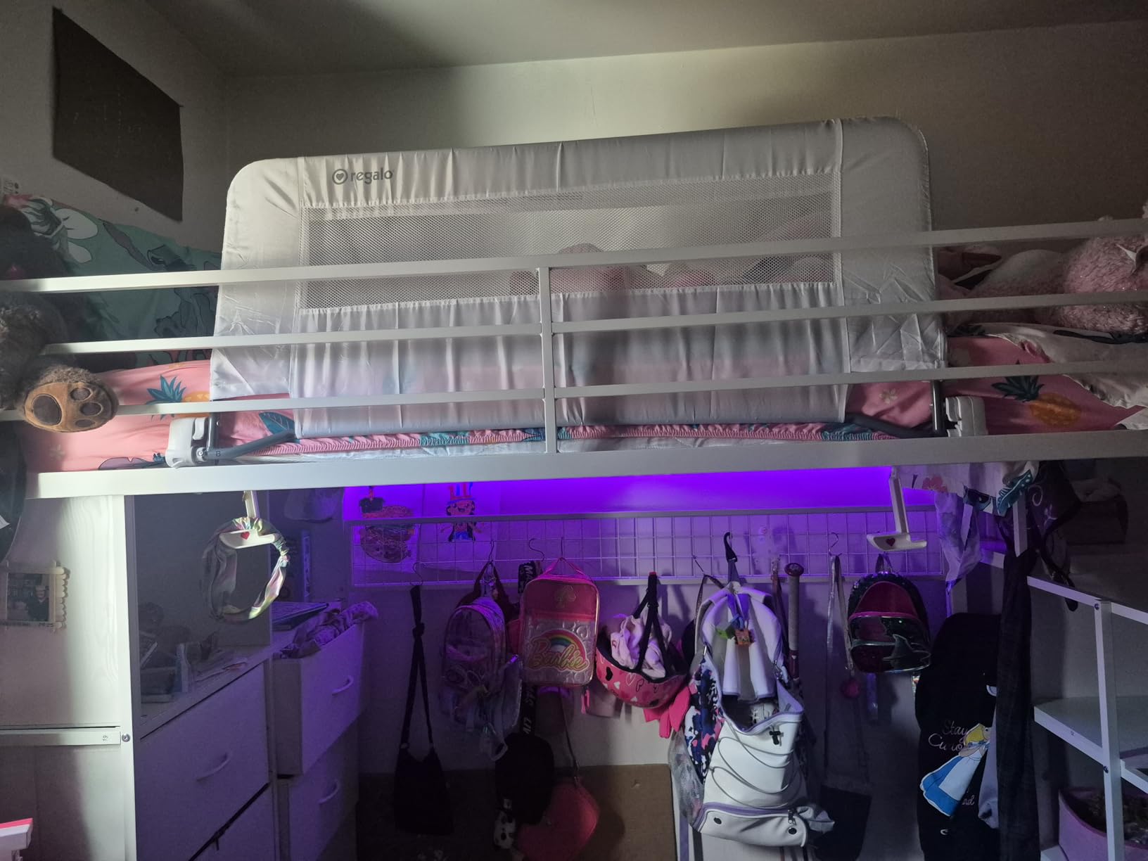 ADORNEVE Twin Size Loft Bed with Storage Stairs, 8 Drawers, Metal Kids Loft Bed with LED Lights, Power Outlet, Shelves and Wardrobe, 13
