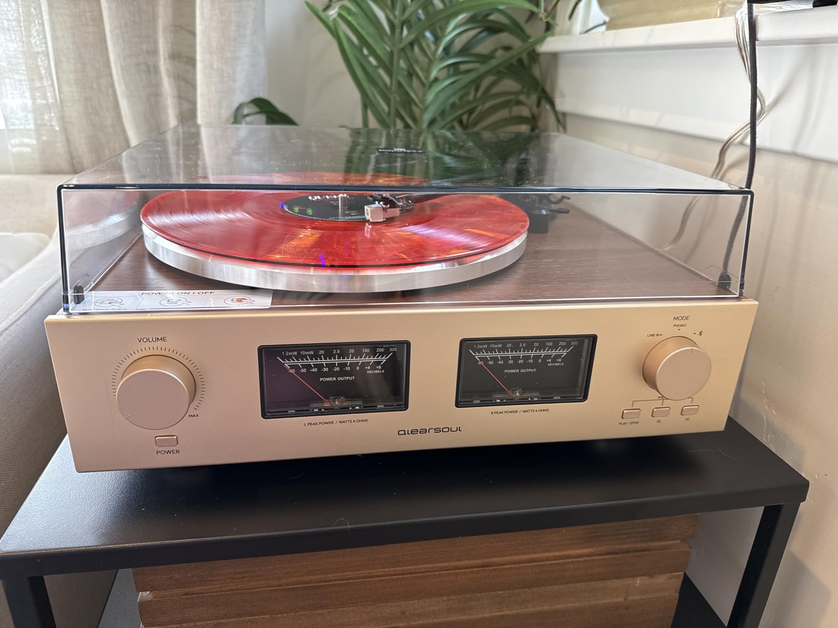 QLEARSOUL HiFire X Vinyl Record Player, Audiophile HiFi Turntables System with 100W Bookshelf Speakers, VU Meter, DSP Preamp, Support 33/45 RPM, RCA LINE in | Out customer photo 1