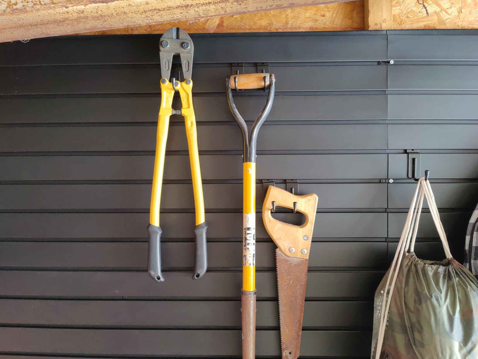 Yuzzy Slat Wall Paneling 4 x 8ft, Garage Slatwall Panel Wall Storage Systems, Heavy Duty PVC Garage Wall Organization (Black) customer photo 2