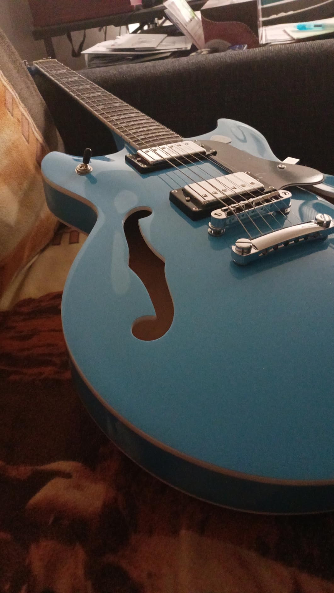 WestCreek 333 Electric Guitar with 6 String, Semi Hollow Body Jazz Electric Guitar, Alnico Humbucker Pickups, Roosewood Fingerboard, Rounded End Jumbo Frets, Full (Gold) customer photo 1