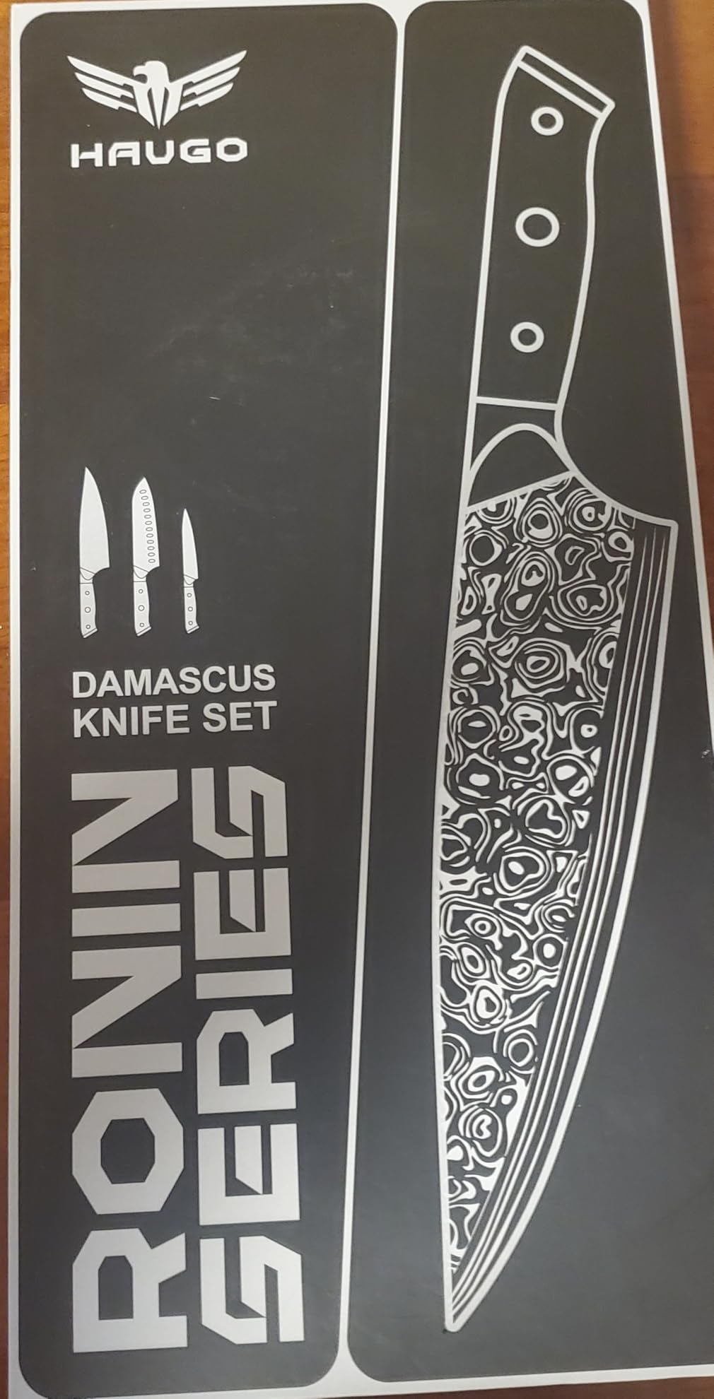Damascus Knife Set - Haugo 3 PCS Professional Chef Knife Set with Japanese VG10 Steel Core - Ultra Sharp Kitchen Knives and Full Tang G10 Handle - Ronin Series - Gift Box customer photo 1