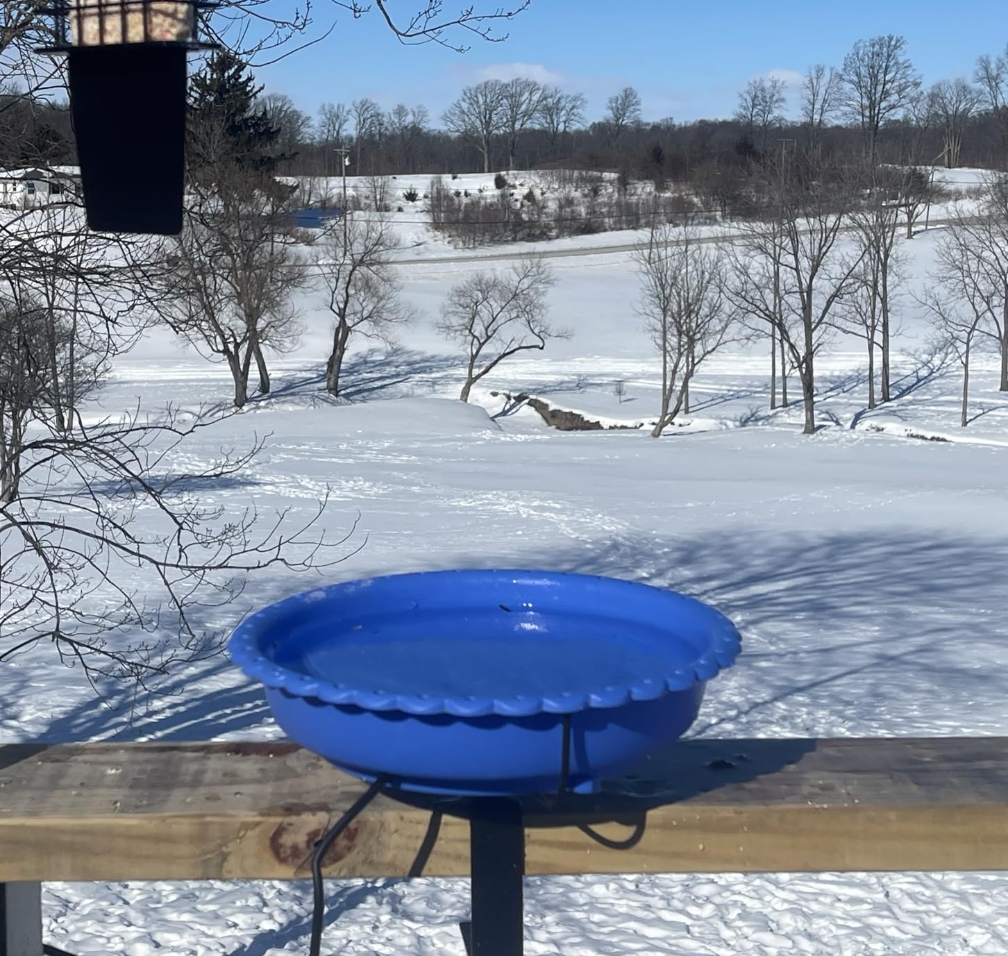 Heated Bird Bath for Outdoors, Upgraded 100W Thermostatically Controlled Heated Bird Baths for Deck Railing Large Capacity Heated Birdbath for Outside Winter Garden Yard Patio Lawn (Brown) customer photo 1