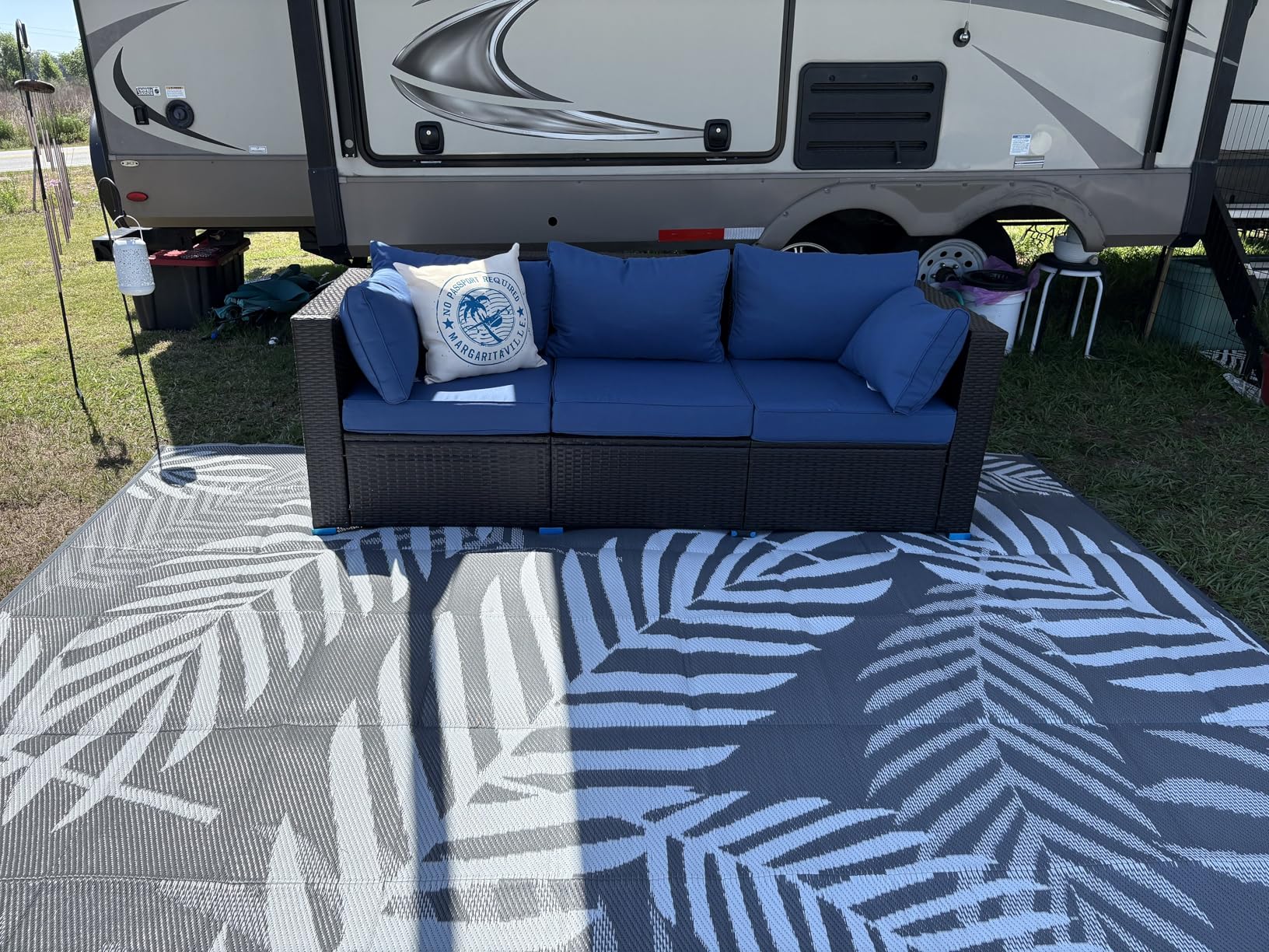 Kohree RV Outdoor Rug 8x10 Reversible, Waterproof Patio Mat with 4 Stakes & UV Fade Resistant, Non-Slip Outdoor Camping Mat for Deck, Picnic, Backyard, Includes Carry Bag (Black & Brown) customer photo 2