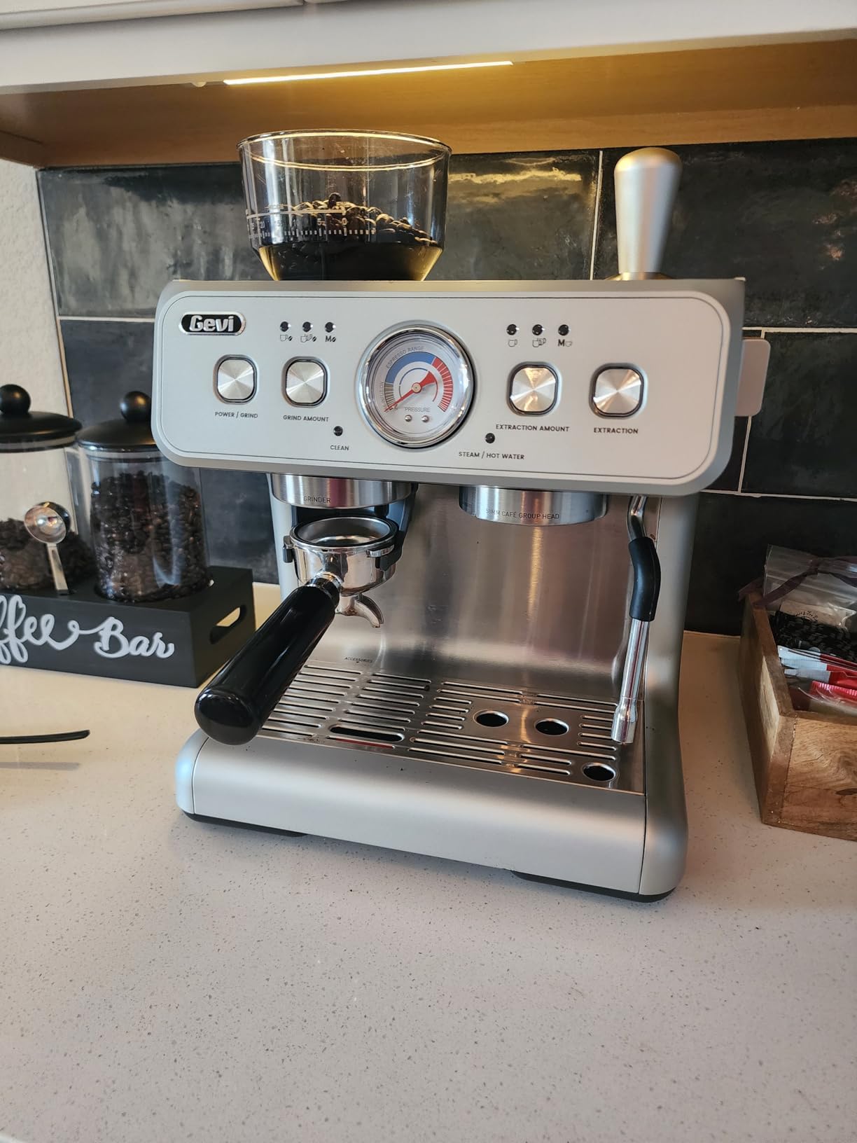 Gevi Dual Boiler Espresso Machine with Built-in Grinder, 58mm Commercial Portafilter, Barista Steam Wand, 31 Grind Settings, Stainless Steel, for Home Barista Use customer photo 1