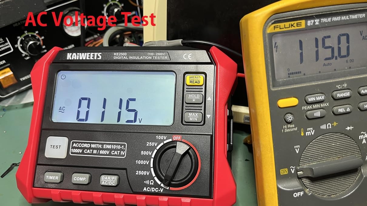 KAIWEETS Insulation Resistance Tester, Up to 200G Ohm, Pro Megohmmeter, 5 Range 100V/250V/500V/1000V/2500V, One-Toch DAR/PI, Max/Min, Measures Resistance, AC/DC Voltage for HVAC, Motors, Solar, KE2500 customer photo 1