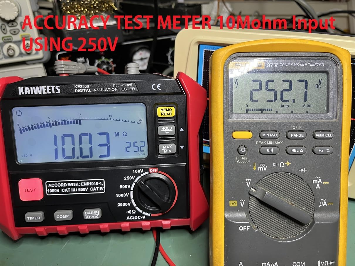 KAIWEETS Insulation Resistance Tester, Up to 200G Ohm, Pro Megohmmeter, 5 Range 100V/250V/500V/1000V/2500V, One-Toch DAR/PI, Max/Min, Measures Resistance, AC/DC Voltage for HVAC, Motors, Solar, KE2500 customer photo 2