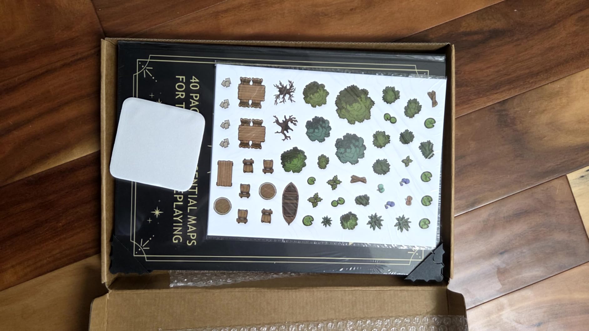 DND Battle Map Book - 40 Reusable Wet/Dry Erase Mats, 200+ Scenery Decals, 1