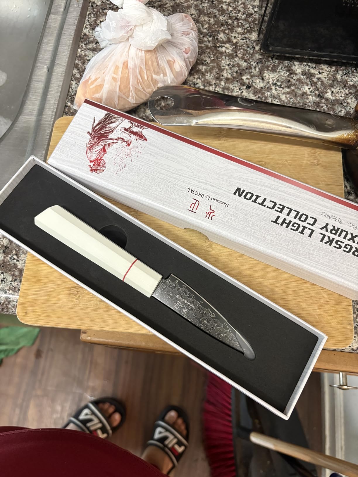 DRGSKL Japanese Knife Set Damascus - VG10 Kitchen Knife Set 3 PCS for Fruit, Vegetables, Fish and Meat - Japanese G10 Handle - Gifts for Mom customer photo 1