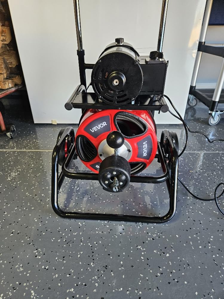 VEVOR Drain Cleaner Machine 100 FT x 3/4 Inch, Auto Feed Sewer Snake Auger, Portable Drain Cleaning Machine with Multi-Wheel Combination, 6 Cutters & Air-Activated Foot Switch for 4