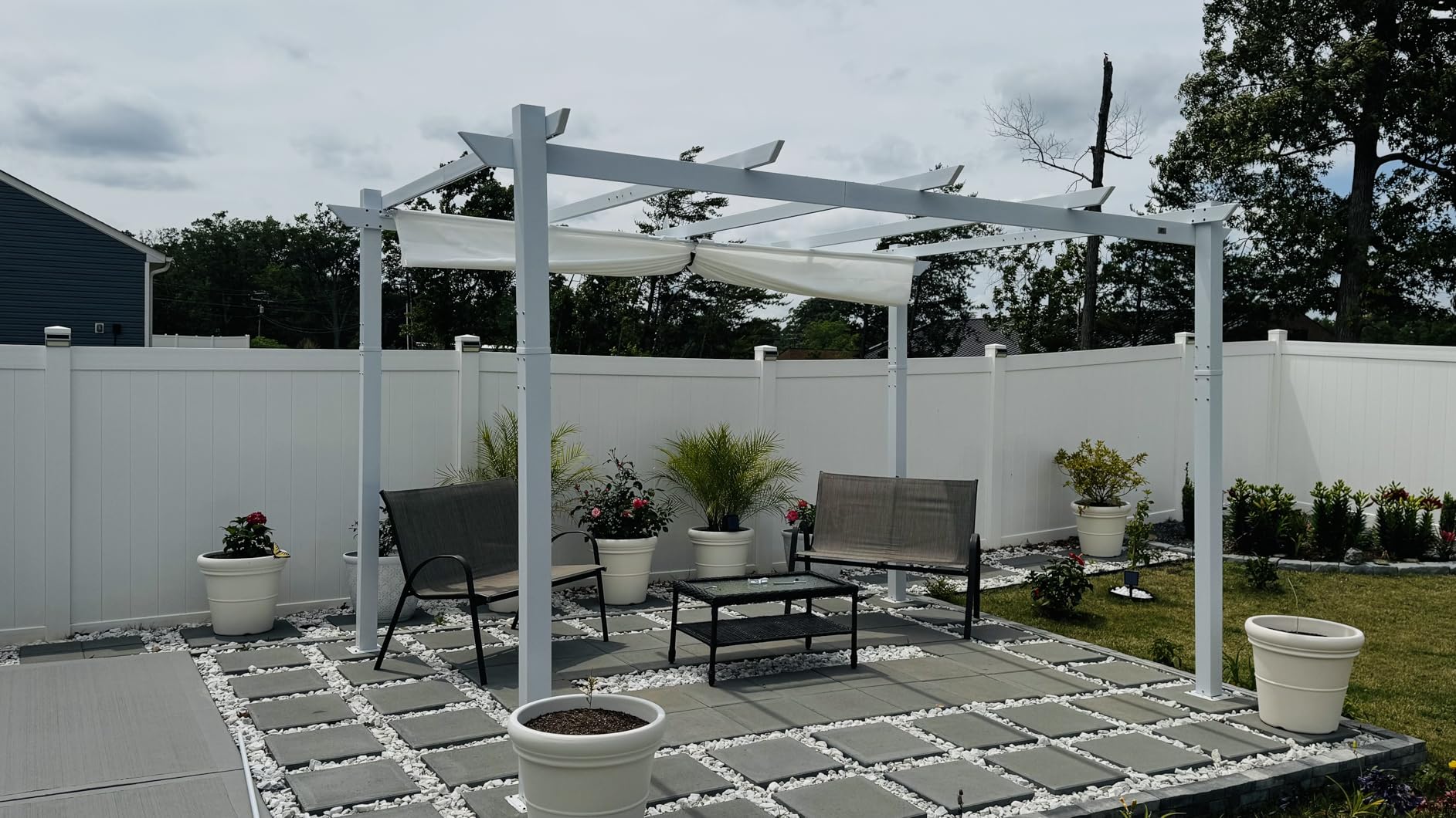 PURPLE LEAF 10' x 13' Aluminum Outdoor Pergola Wind-Resistant Retractable Pergola with Double Sun Shade Canopy Heavy-Duty Metal Pergola for Patios Backyard Deck Garden, Khaki customer photo 2
