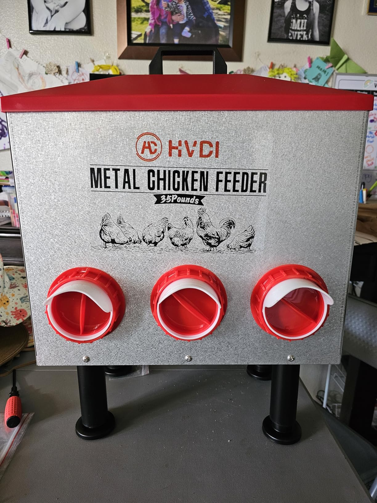35lbs - 45lbs Large Automatic Chicken Feeder, Adjustable Stand, 6 Feeding Ports, Sloped Roof Rainproof Design Poultry Feeder (40 lbs) customer photo 1