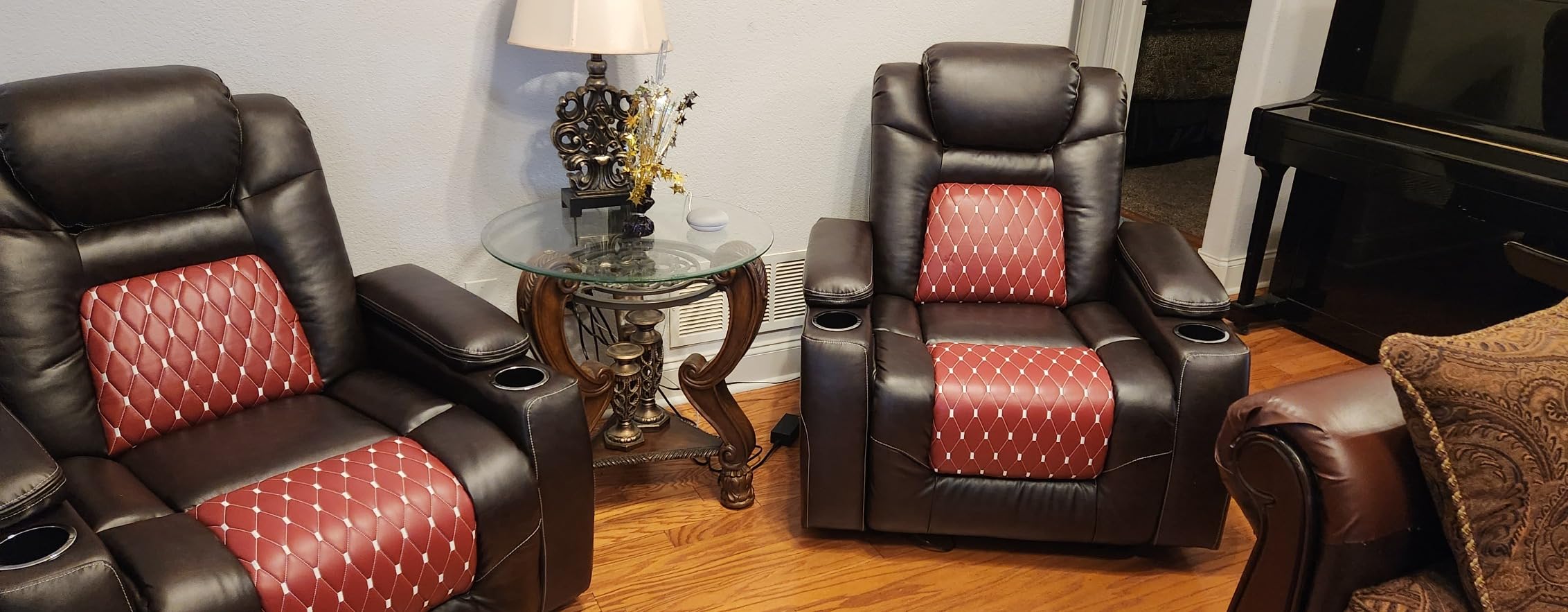 Power Recliner Chair with Adjustable Powered Headrest Set of 5, Electric Faux Leather Home Theater Seating Overstuffed Reclining Furniture & USB Ports, Cup Holders, Hidden Arm Storage (Black/Red) customer photo 1