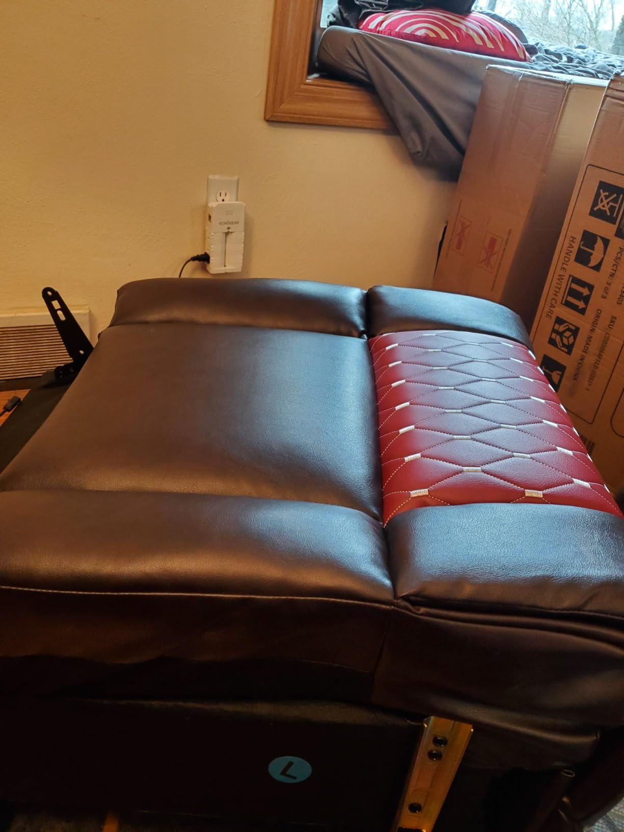 Power Recliner Chair with Adjustable Powered Headrest Set of 5, Electric Faux Leather Home Theater Seating Overstuffed Reclining Furniture & USB Ports, Cup Holders, Hidden Arm Storage (Black/Red) customer photo 2