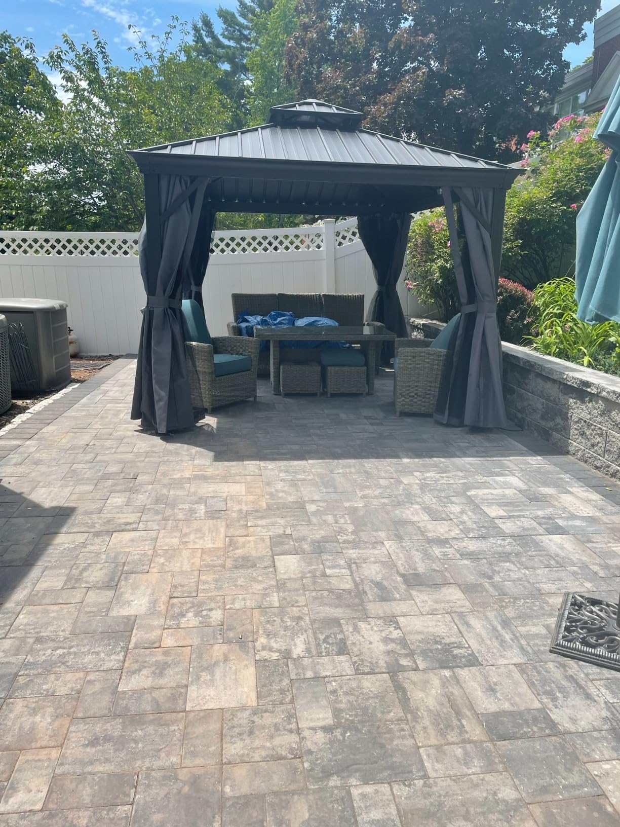 HAPPATIO 10'x12' Hardtop Aluminum Gazebo Outdoor, Double Galvanized Steel Roof Canopy with Aluminum Frame, Curtains and Netting for Patio, Backyard, Deck, Lawn, Easy Assembly (Grey) customer photo 1