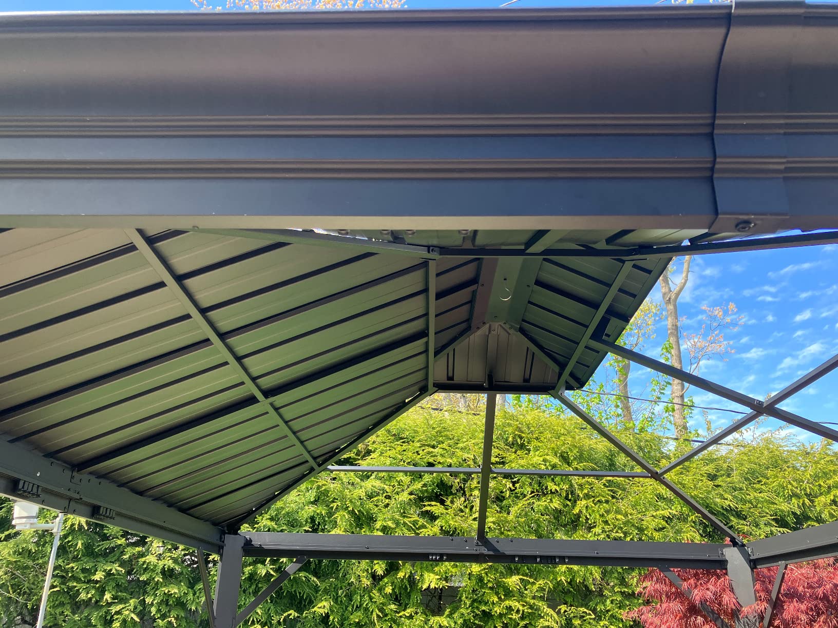 HAPPATIO 10'x12' Hardtop Aluminum Gazebo Outdoor, Double Galvanized Steel Roof Canopy with Aluminum Frame, Curtains and Netting for Patio, Backyard, Deck, Lawn, Easy Assembly (Grey) customer photo 2