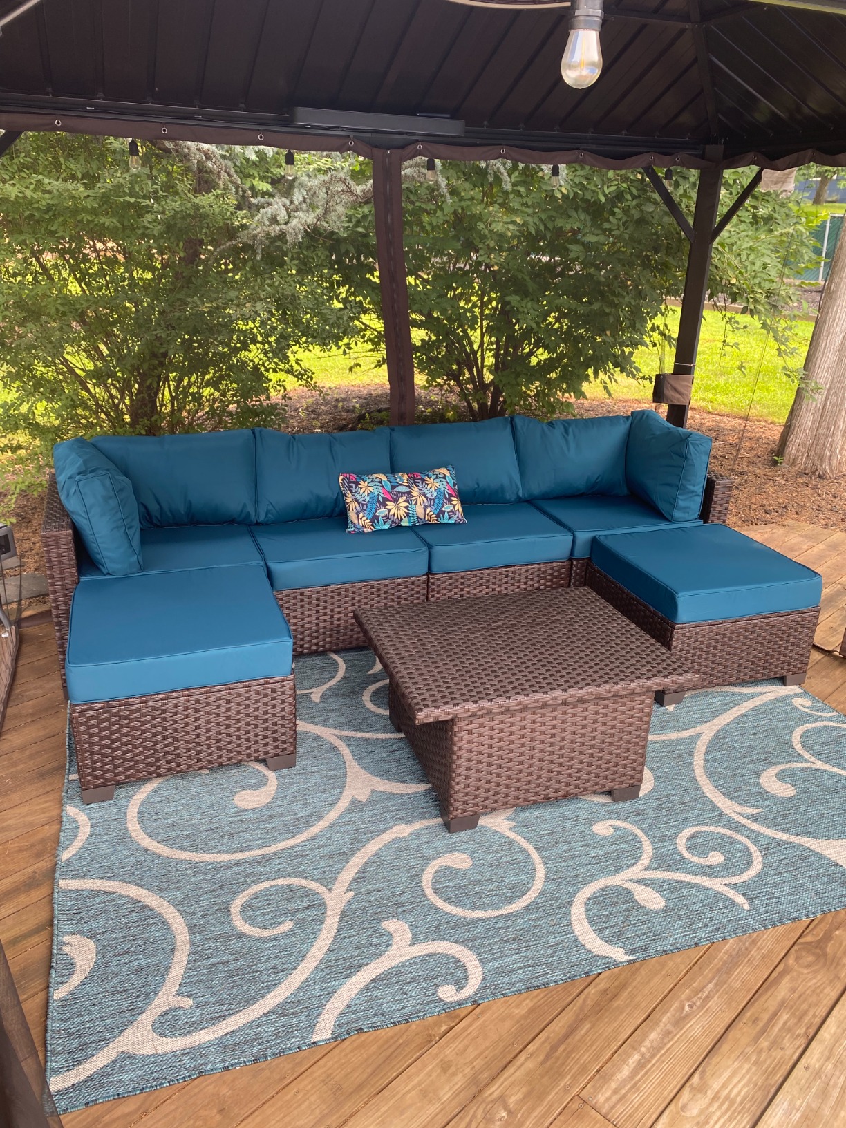 WAROOM Outdoor Patio Furniture Set 7 Pieces Wicker Sectional Sofa Brown Rattan Conversation Couch with Coffee Table, Anti-Slip Thick Beige Cushion customer photo 2