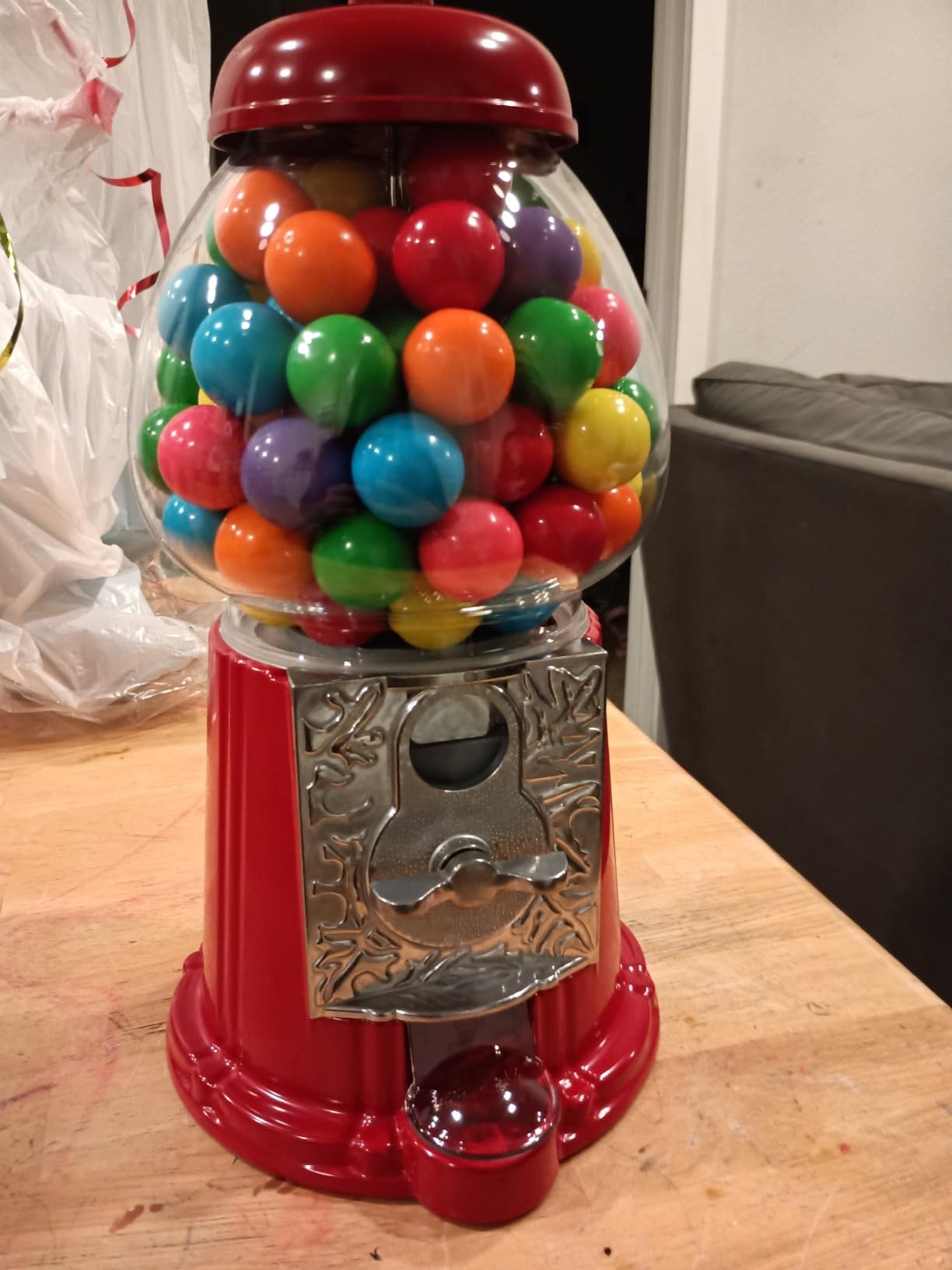 Vintage Gumball Machine - 11-Inch Retro-Style, Coin-Operated Cast Metal Vending Machine with Glass Globe and Free Spin by Great Northern Popcorn (Red) customer photo 2