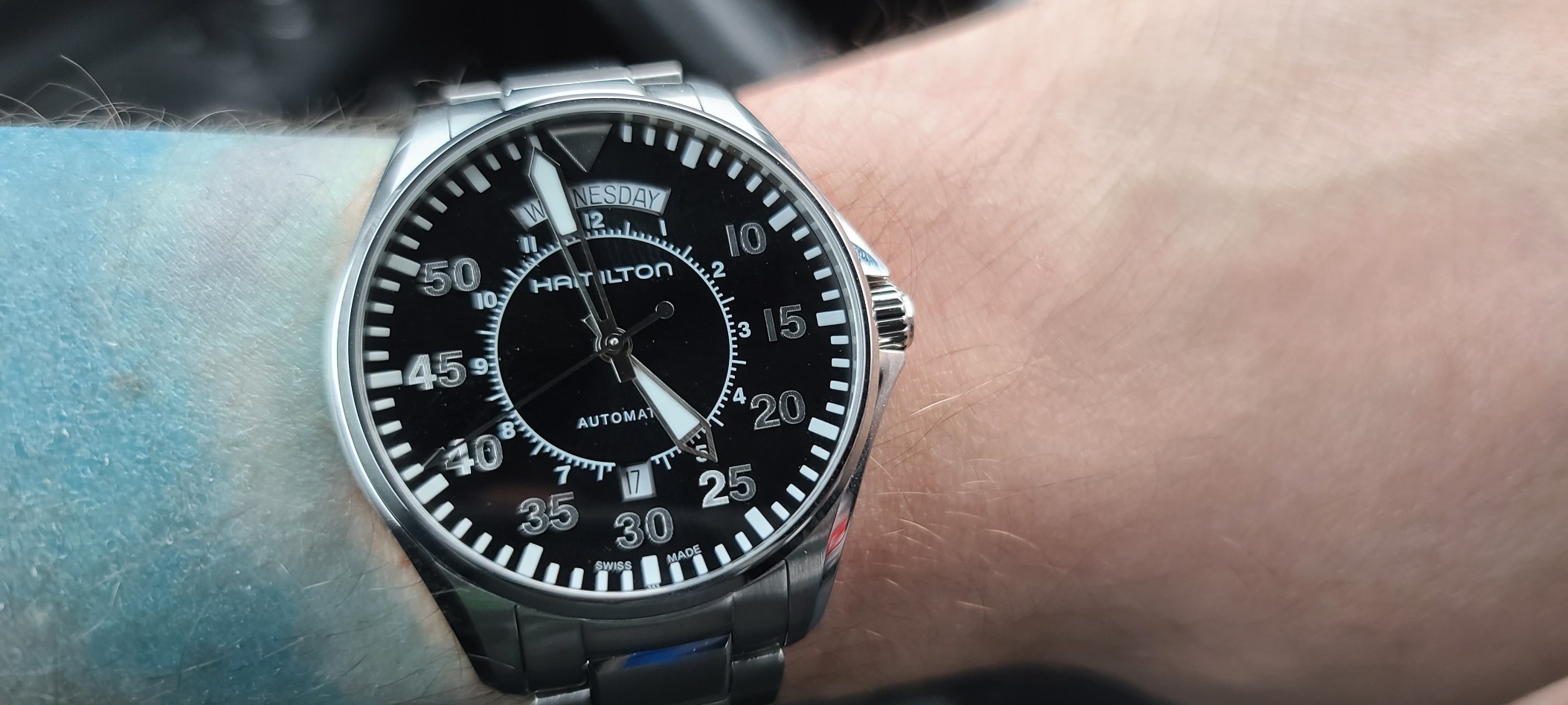 Khaki Aviation Automatic Men's Watch, 42mm Stainless Steel Case, Swiss Made, Black Dial Analog Wrist Watch for Men, 100m Waterproof, Sapphire Crystal, Stainless Steel Strap customer photo 1