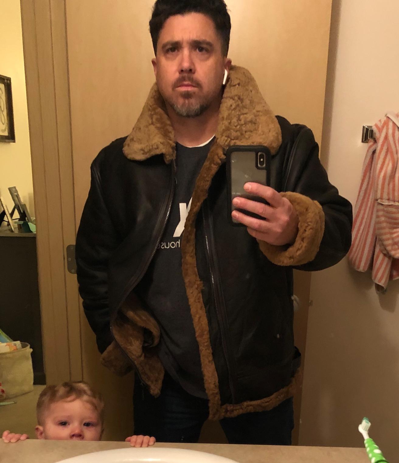 BRANDSLOCK Mens Flying B3 Genuine Shearling Sheepskin Leather Bomber Jacket customer photo 1