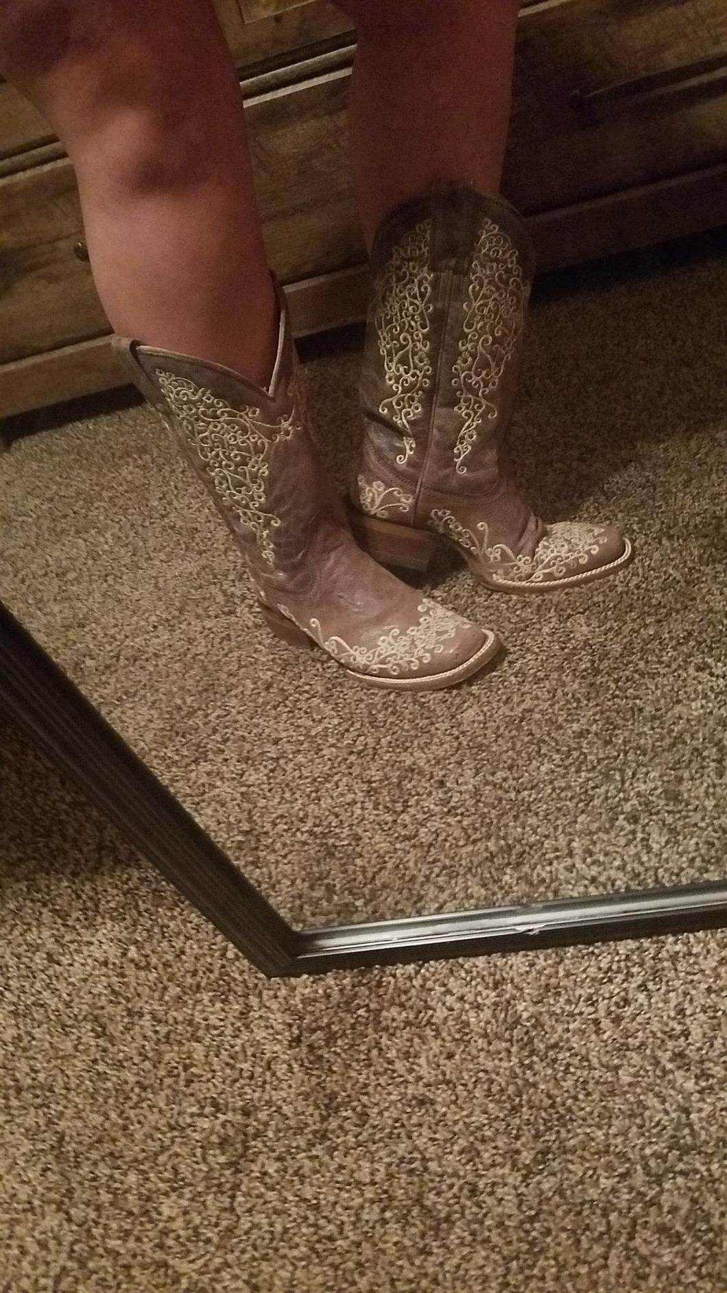 CORRAL Ladie's Brown Crater Bone Embroidery Square Toe Western Boot A2663 customer photo 2