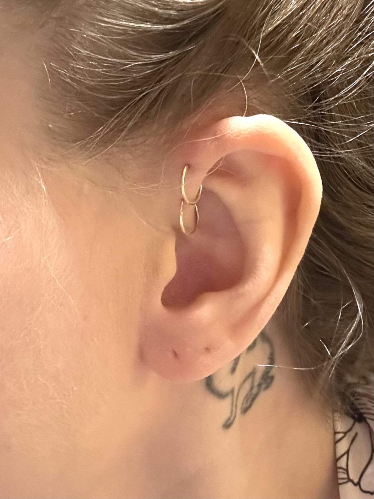14k Solid Gold Endless Hoop Earrings, 100% Real 14k Gold Thin Hoop, Cartilage, Helix, Tragus Earring customer photo 1