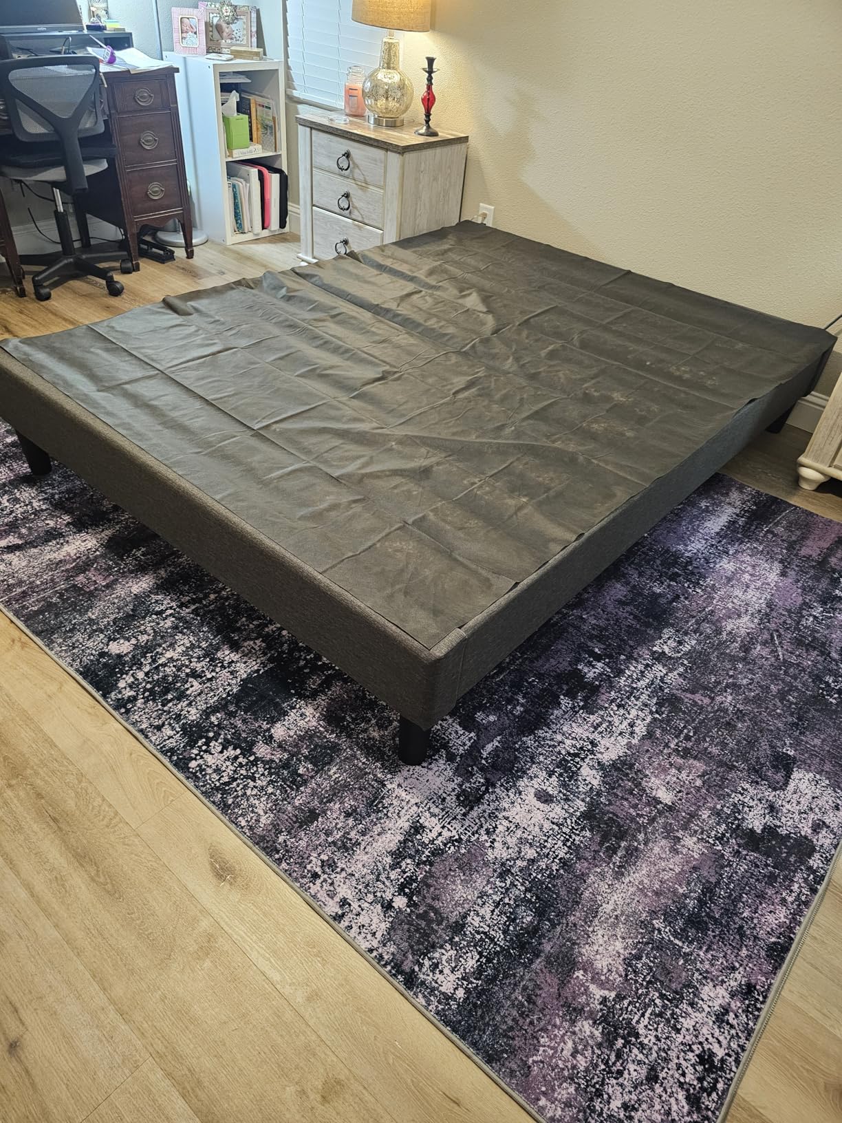 Curtis Upholstered Platform Bed Frame, Mattress Foundation, Wood Slat Support, No Box Spring Needed, Easy Assembly, Grey, Queen customer photo 1
