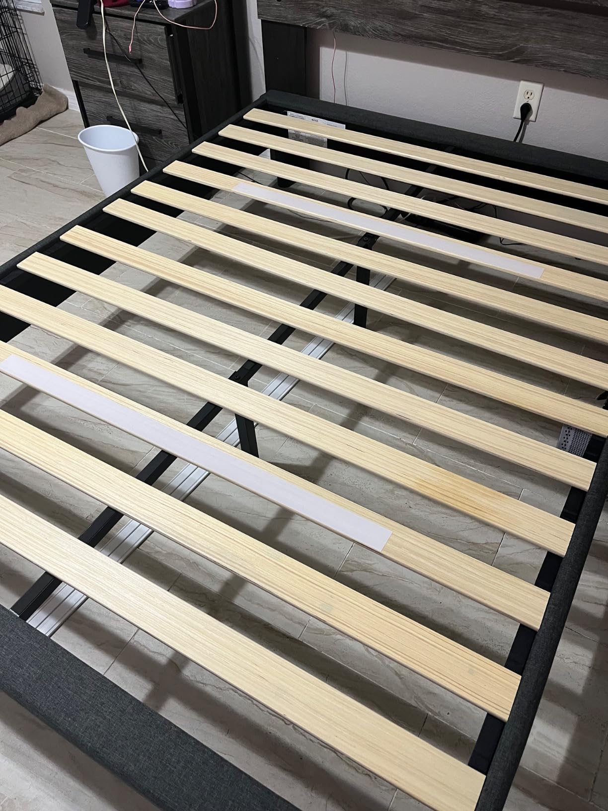 Curtis Upholstered Platform Bed Frame, Mattress Foundation, Wood Slat Support, No Box Spring Needed, Easy Assembly, Grey, Queen customer photo 2