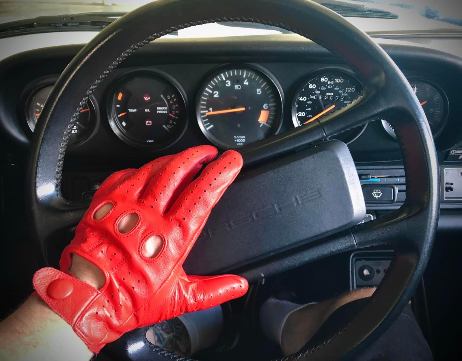 Riparo Men's Leather Driving Gloves - Genuine Cowhide Full-Finger Gloves for Driving & Motorcycle Riding - Breathable Perforated Motorsport Style customer photo 1