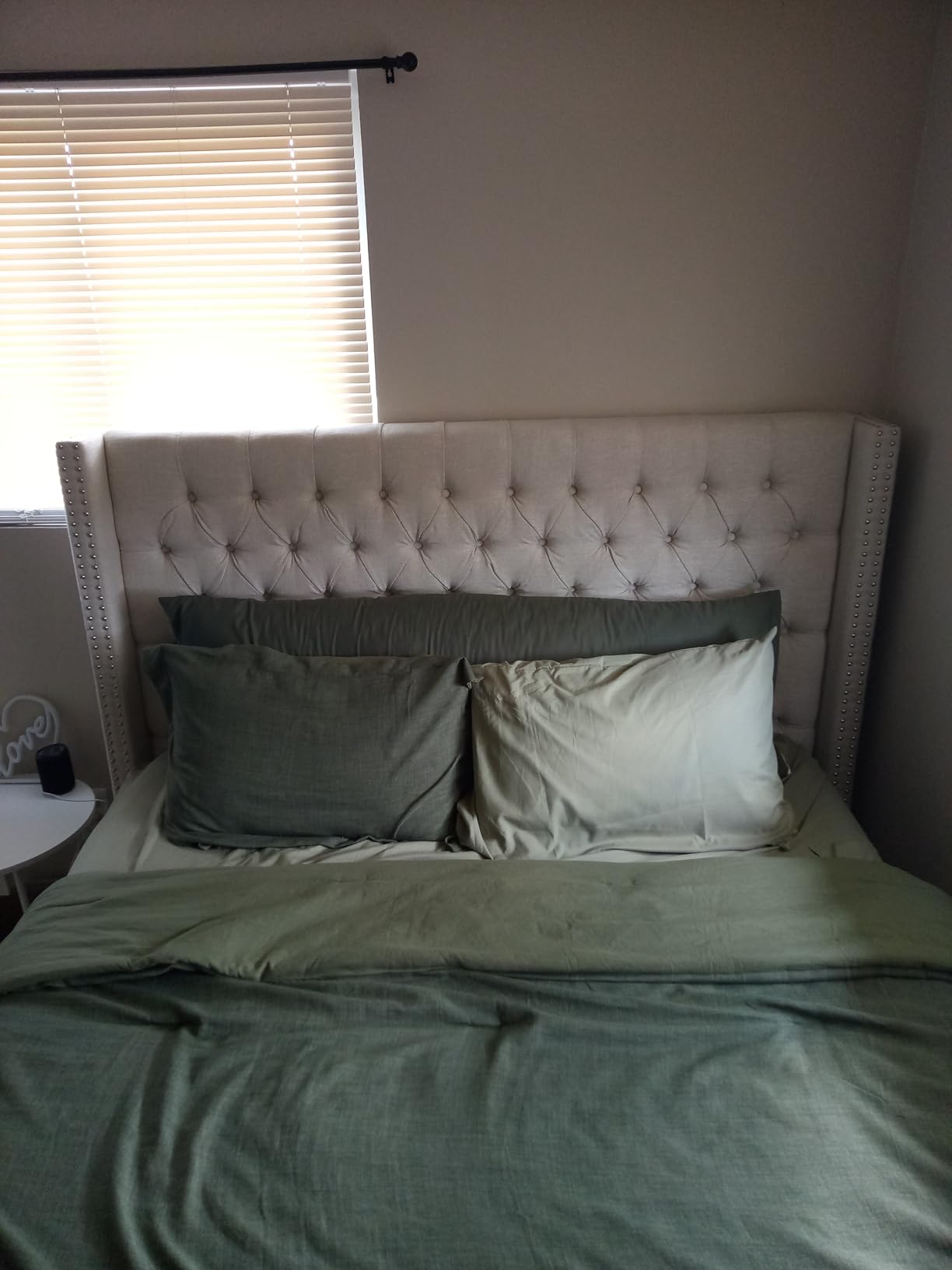 Madison Park Amelia Upholstered Headboard, Nail Head Trim Wingback Button Tufted, King, Cream customer photo 1