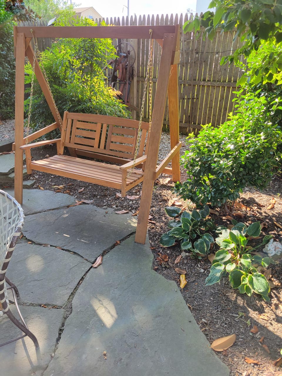 Furinno Tioman Hardwood Patio/Garden/Outdoor 4ft Porch Swing, 2 Seater with Hanging Chains, Natural customer photo 2