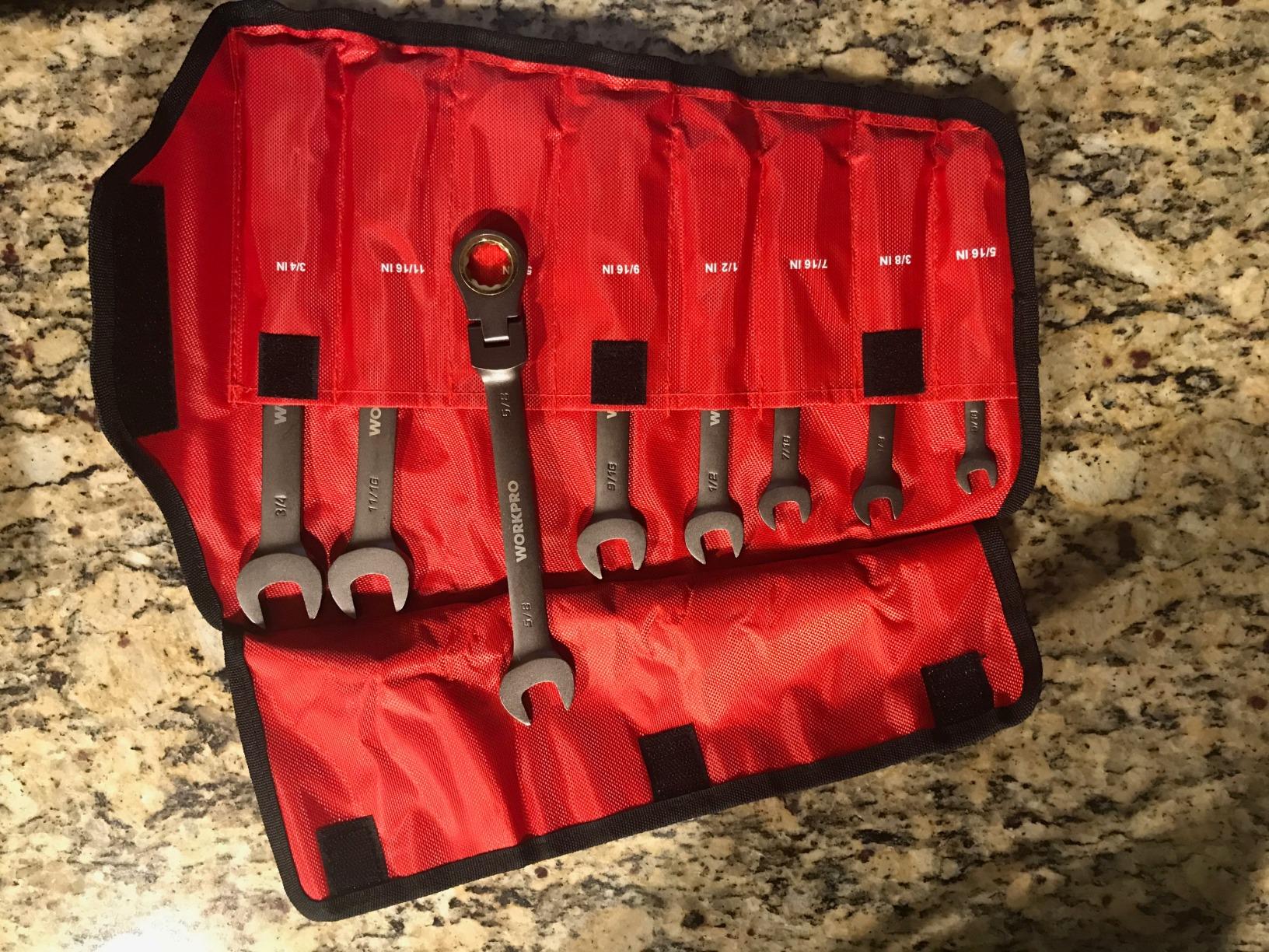 WORKPRO 8-piece Flex-Head Ratcheting Combination Wrench Set, SAE 5/16-3/4 in, 72-Teeth, CR-V Constructed, Nickel Plating with Organizer Bag customer photo 2