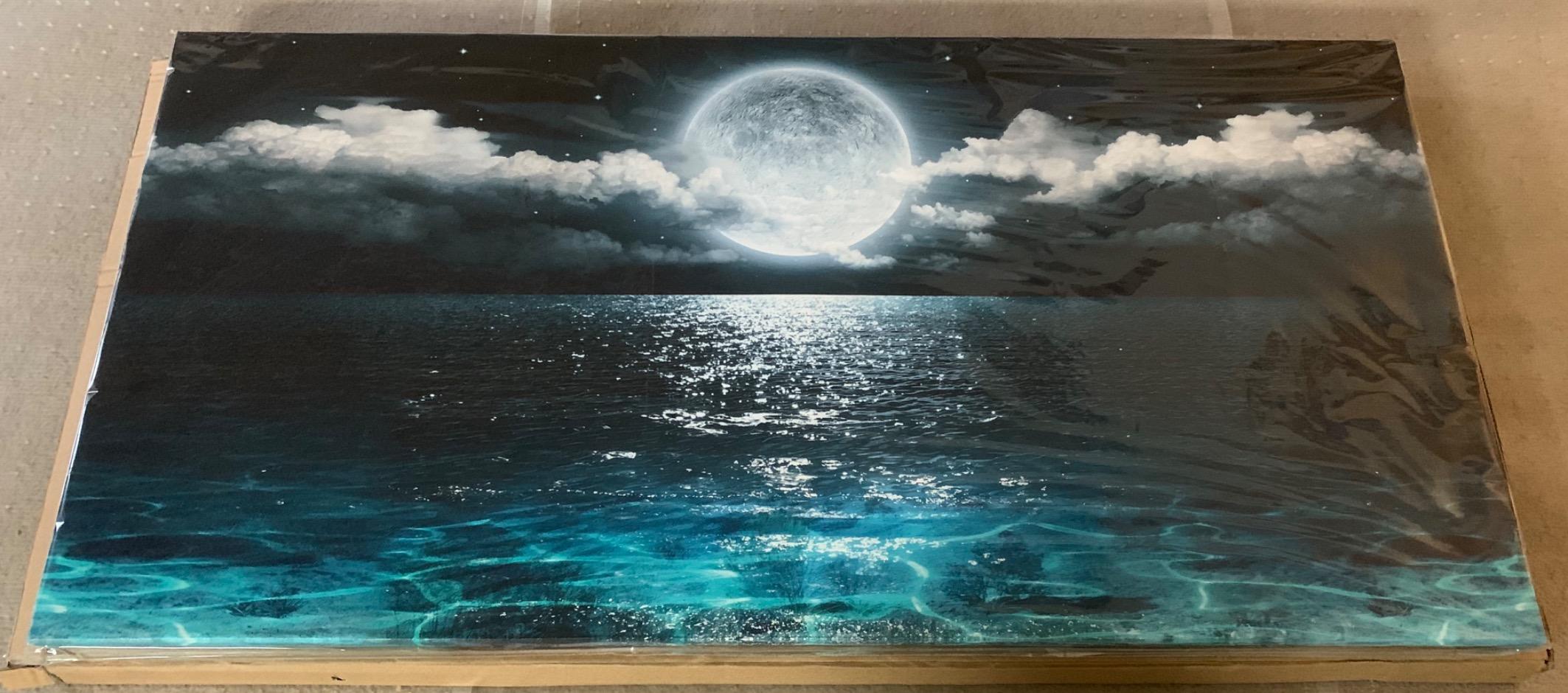 Wall Art Moon Sea Ocean Landscape Picture Canvas Wall Art Print Paintings Modern Artwork for Living Room Wall Decor and Home Decor Framed Ready to Hang,1inch Thick Frame, Waterproof Artwork customer photo 2