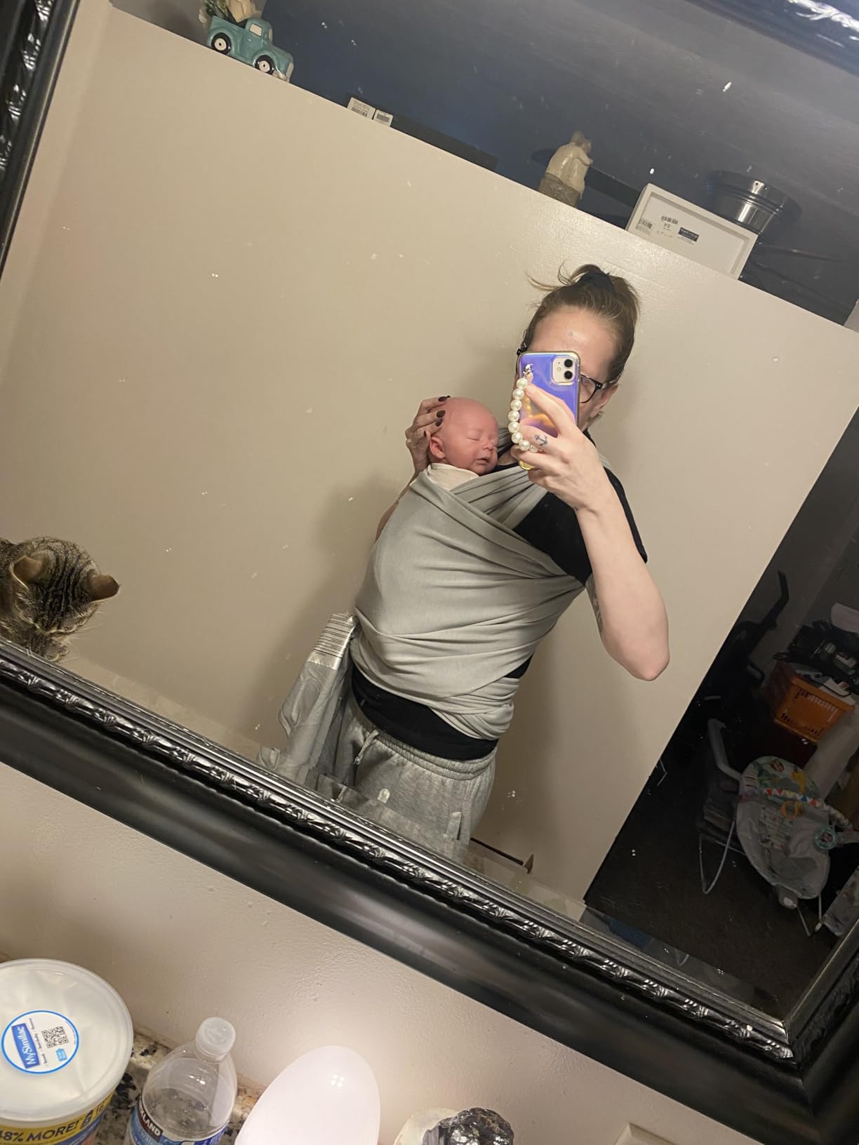KeaBabies Baby Wrap Carrier - All in 1 Original Baby Carrier Newborn to Toddler Sling, Easy to Wear, Hands Free Bonding, Lightweight, Breathable Infant Wraps (Trendy Black) customer photo 2