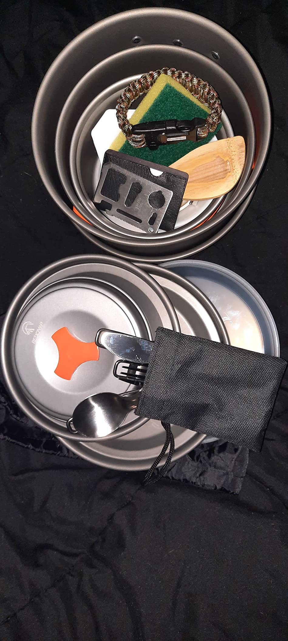 REDCAMP 6/10/11/12/14/15/19 PCS Camping Cookware Mess Kit Camping Gear Campfire Utensils Lightweight Stackable Pot Pan Bowls Soup Spoon with Storage Bag for Camping, Backpacking, Outdoor Cooking customer photo 1