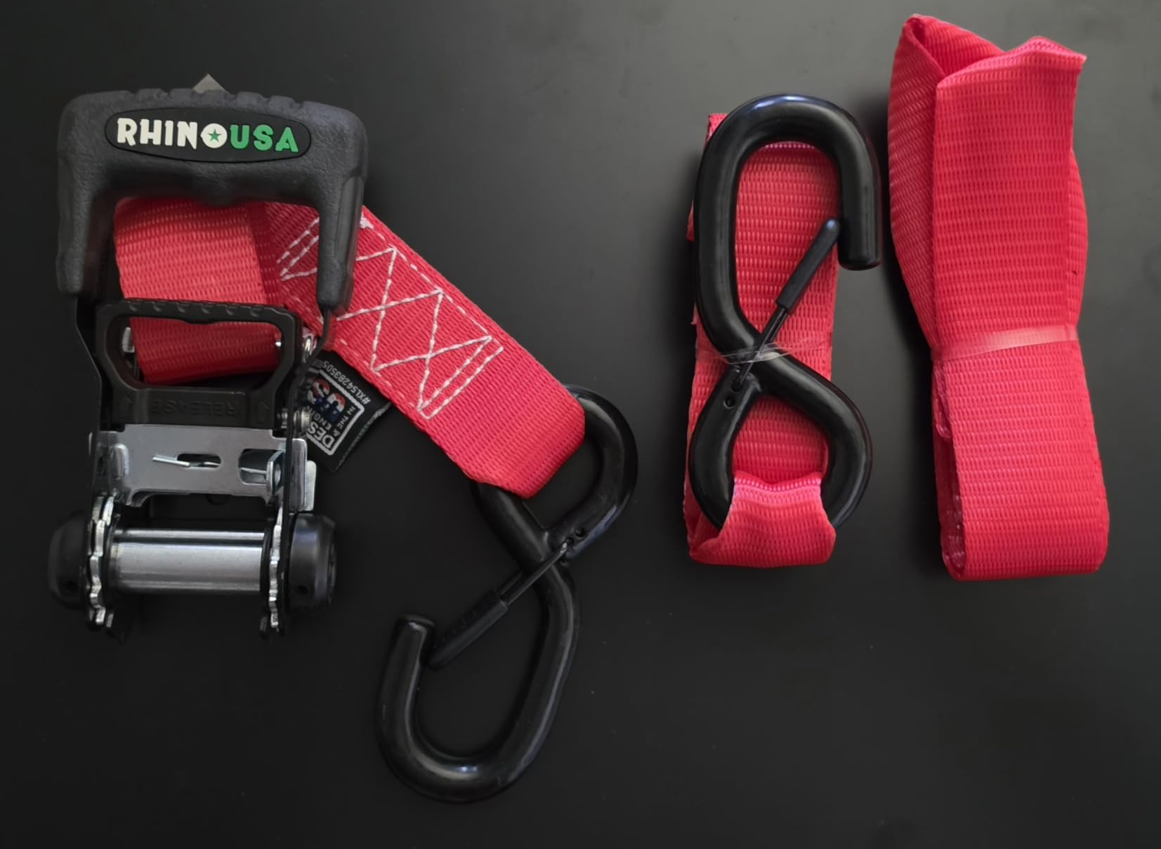 Rhino USA Ratchet Straps Heavy Duty Kit (4-Pack) - 1.6 Inch x 8 Feet Min Break Strength (5,000) - Ultimate Tie Down Straps with Safety S Hooks for Trucks, ATV, UTV, Motorcycle, Cargo & More customer photo 1