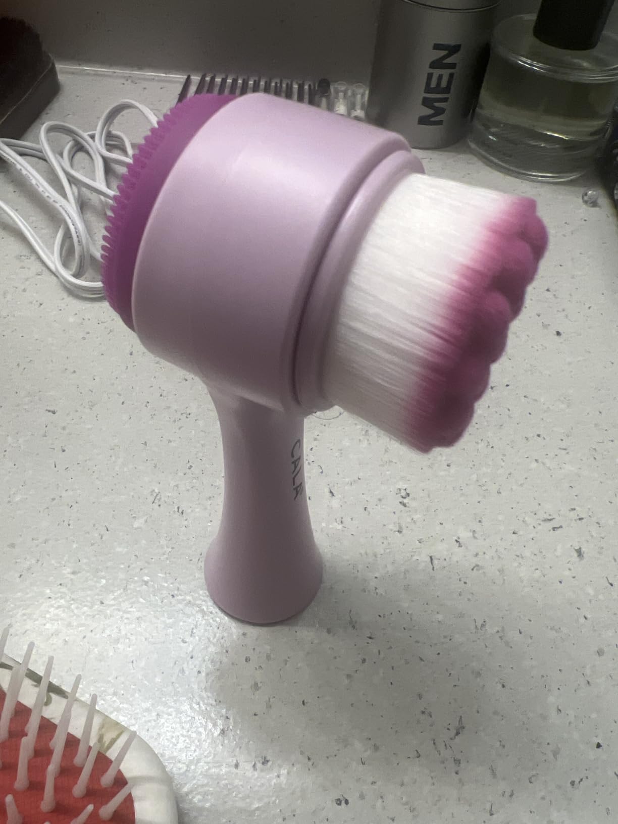 CALA Dual-Action Facial Cleansing Brush (Pink), Superfine Soft Bristles Deep Clean Pores, Removes Oil, Dirt, Long-Wear Makeup + Sunscreen, Water-Resistant for Shower Use customer photo 1