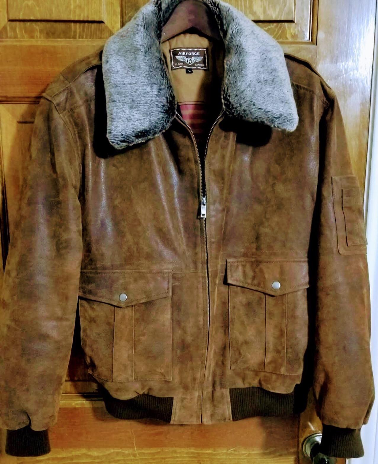 FLAVOR Men's Leather Flight Bomber Jacket Air Force Aviator customer photo 1