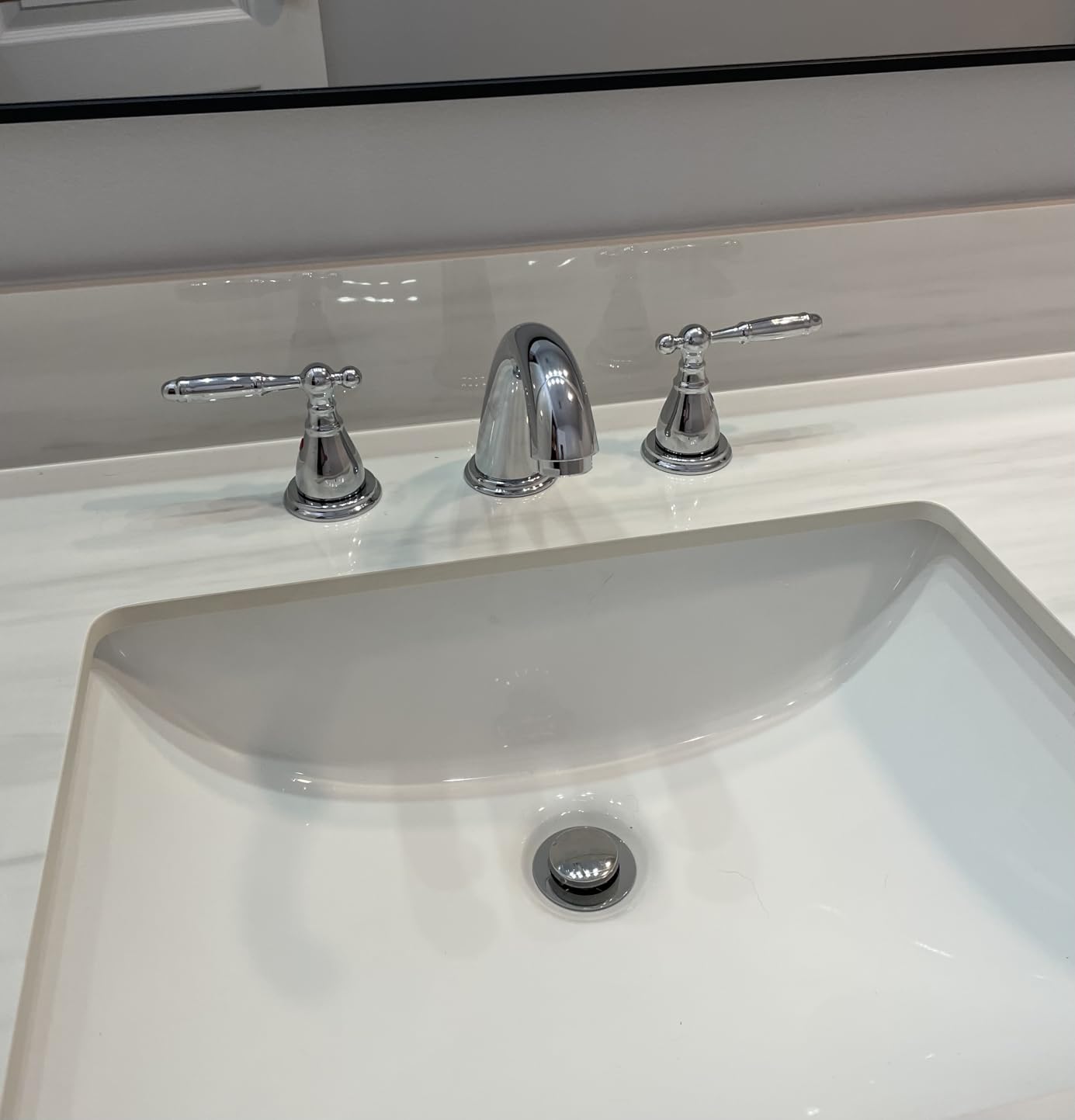 Phiestina Chrome 8 Inch 3 Hole Widespread Bathroom Faucet with Metal Pop Up Drain, Lead Free Bathroom Sink Lavatory Faucet, WF008-4-C customer photo 2