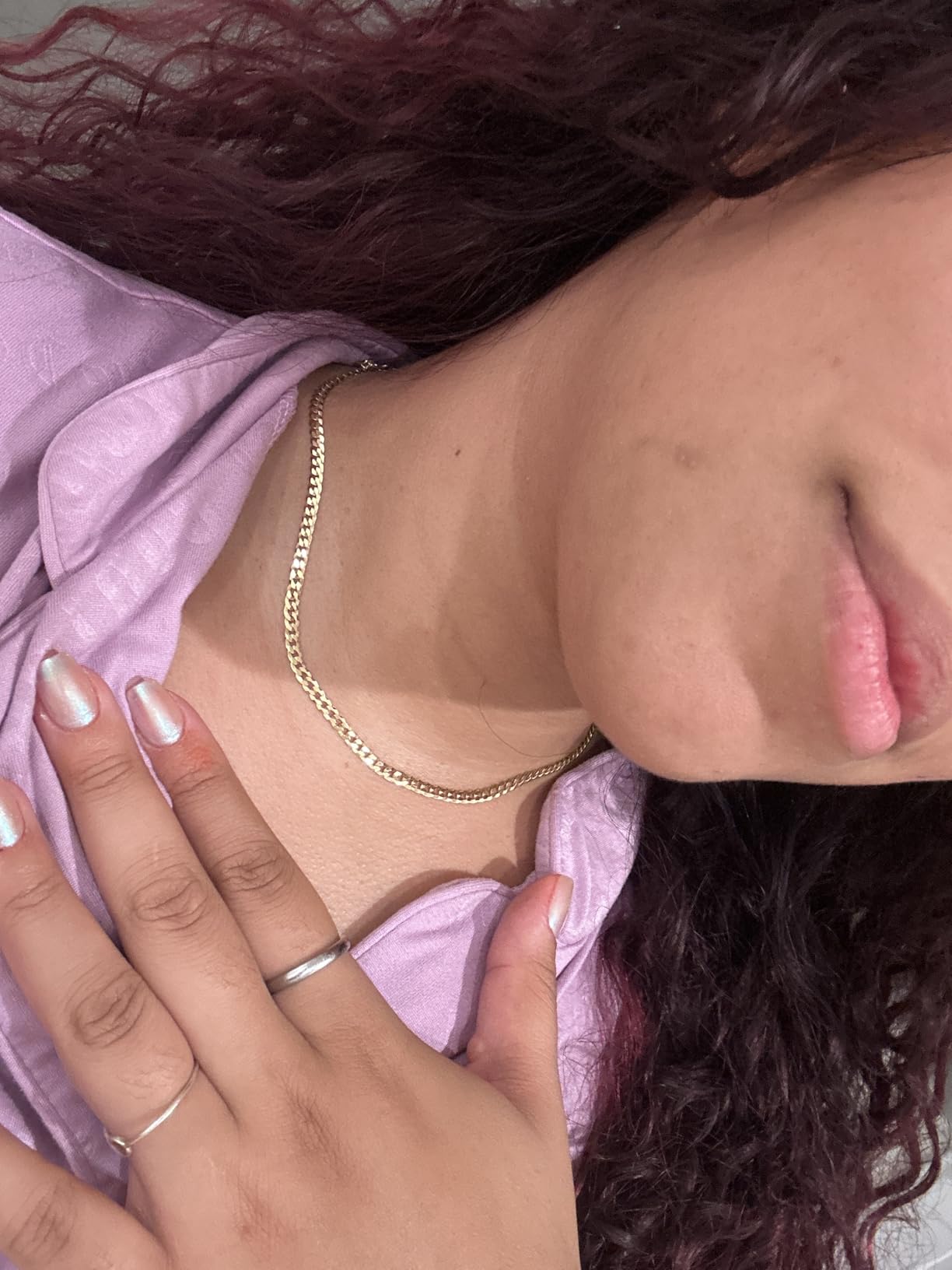 Miabella Italian 18K Gold Plated 925 Sterling Silver 3.5mm Diamond-Cut Cuban Link Curb Chain Necklace for Women Men, Made in Italy customer photo 2
